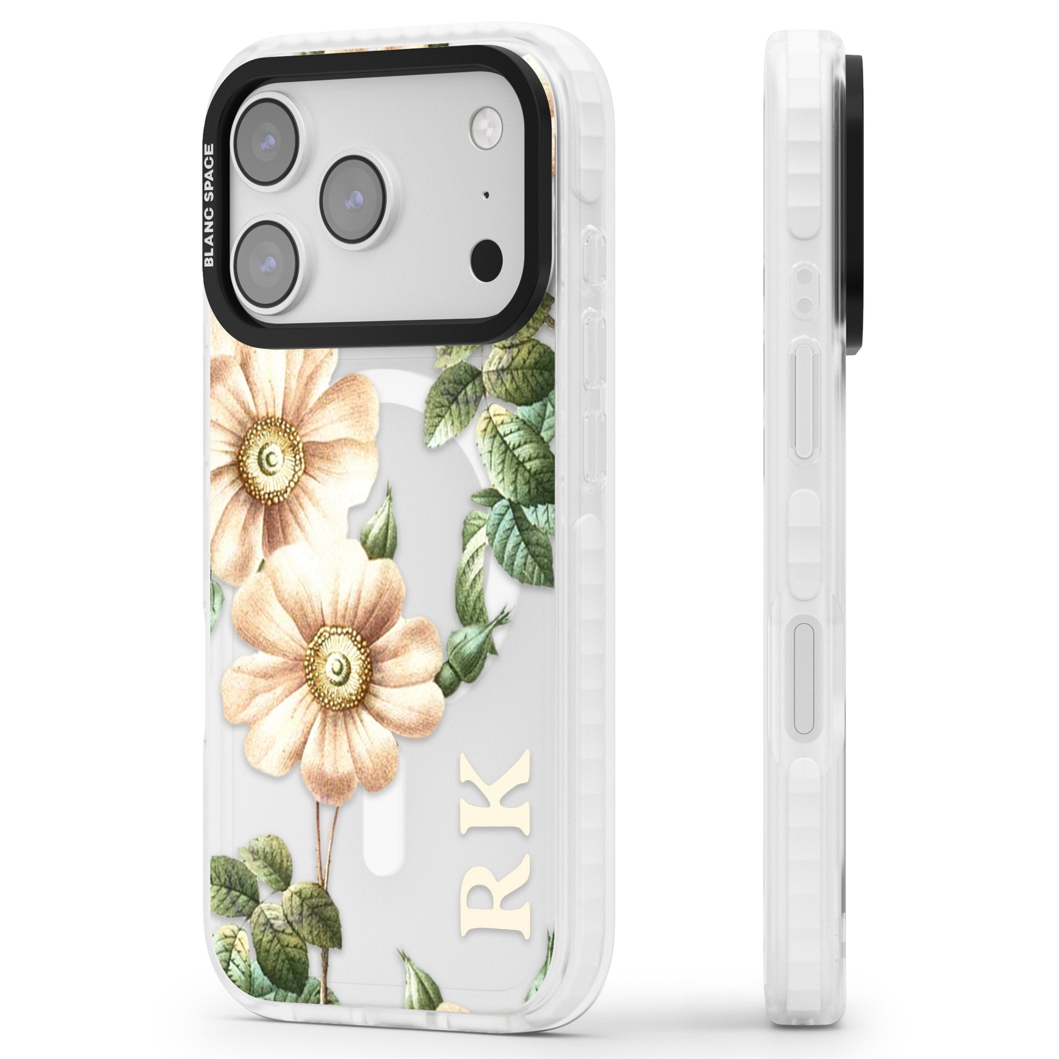 Personalised Vintage Floral Anemone iPhone 17 Pro Max Impact Pro Clear Phone Case Side Profile