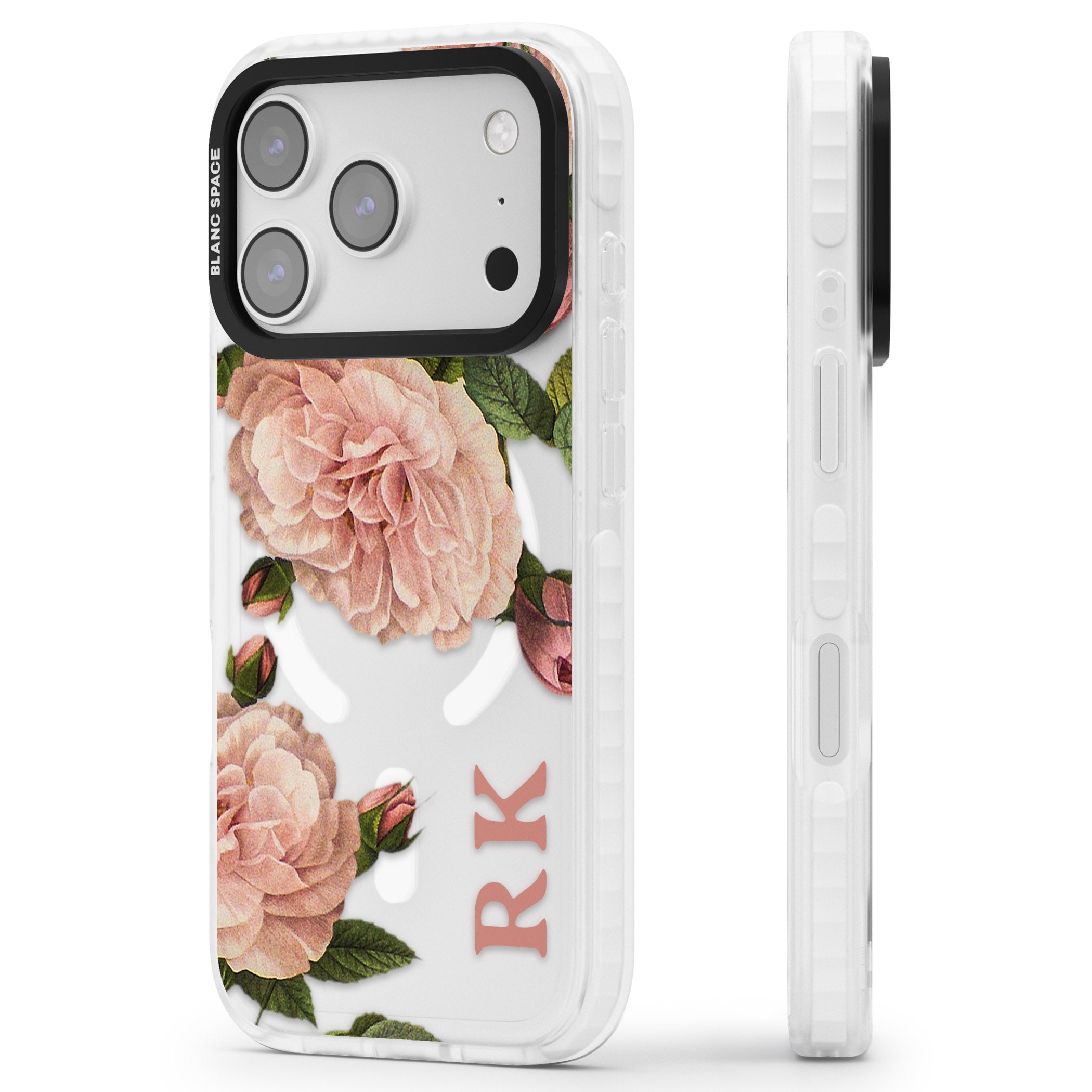 Personalised Vintage Floral iPhone 17 Pro Max Impact Pro Clear Phone Case Side Profile