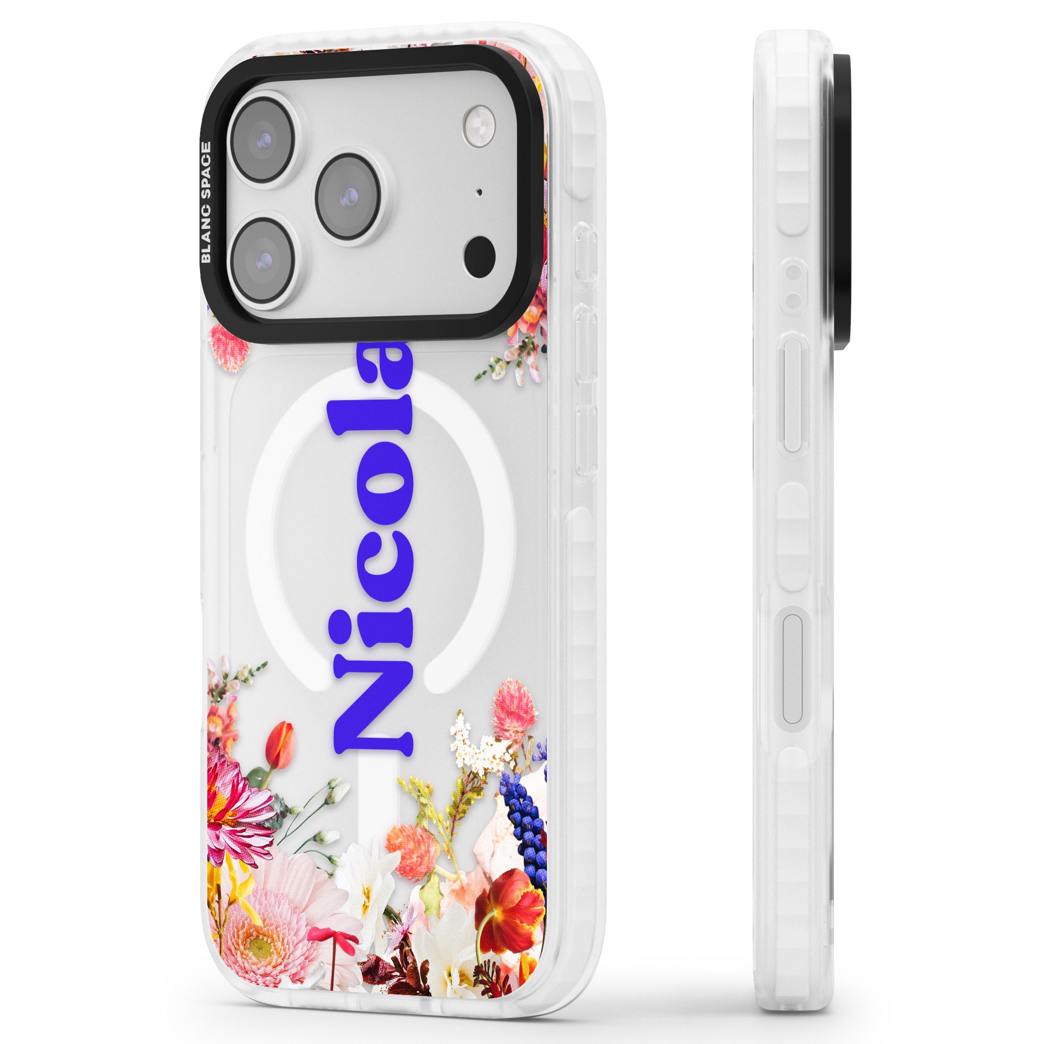 Personalised Floral Name iPhone 17 Pro Max Impact Pro Clear Phone Case Side Profile