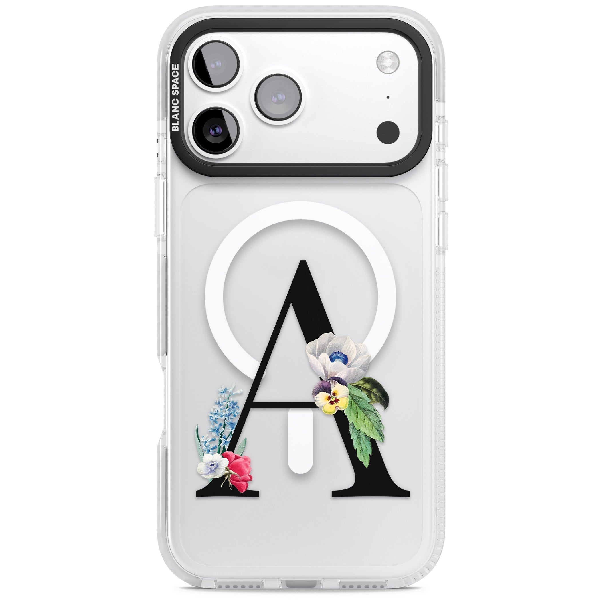 Personalised Floral Initial iPhone 17 Pro Max Impact Pro Clear Phone Case