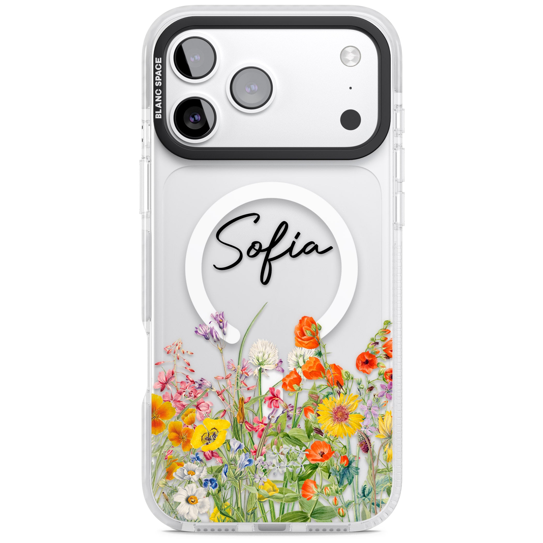 Personalised Summer Wildflowers iPhone 17 Pro Max Impact Pro Clear Phone Case