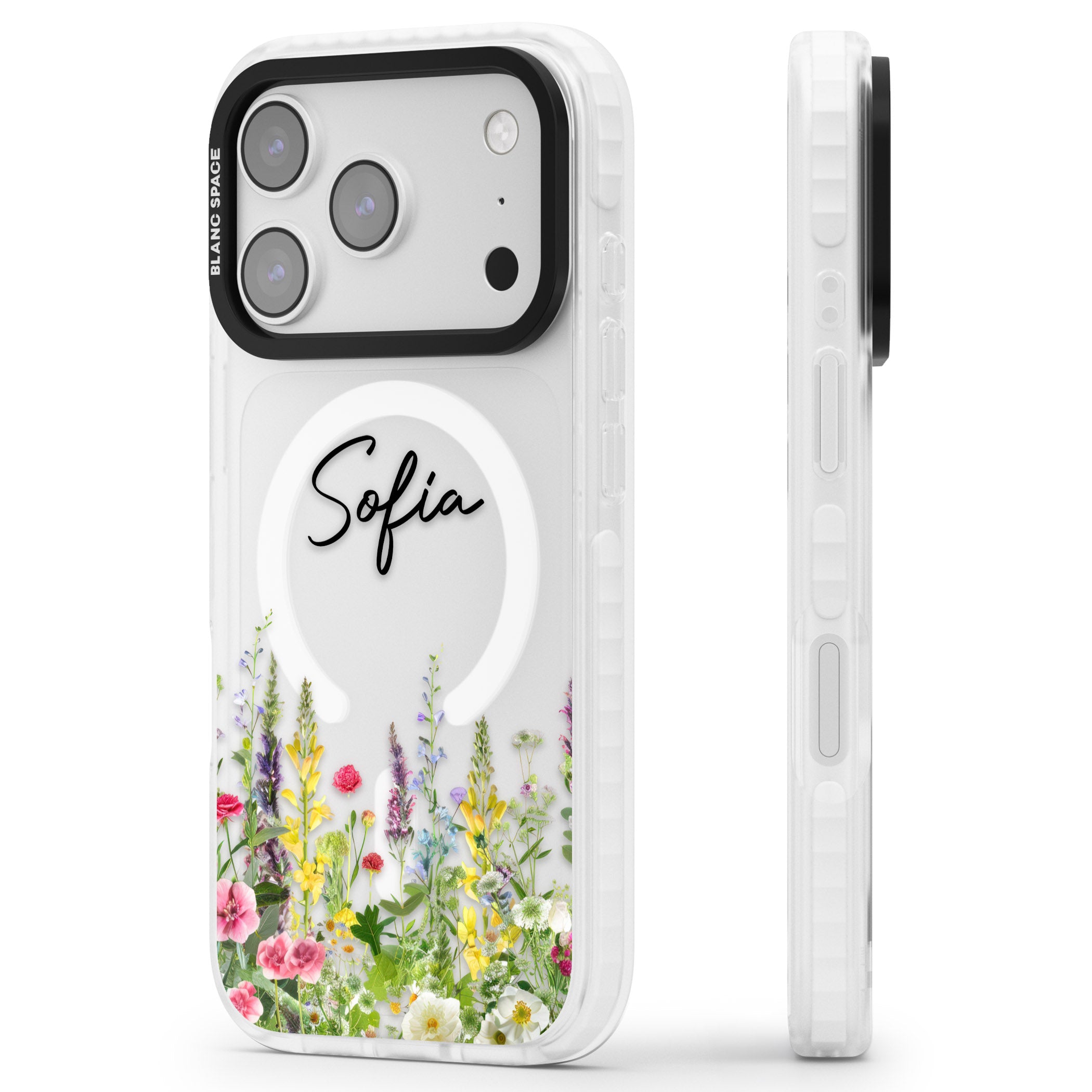 Personalised Garden Wildfowers iPhone 17 Pro Max Impact Pro Clear Phone Case Side Profile