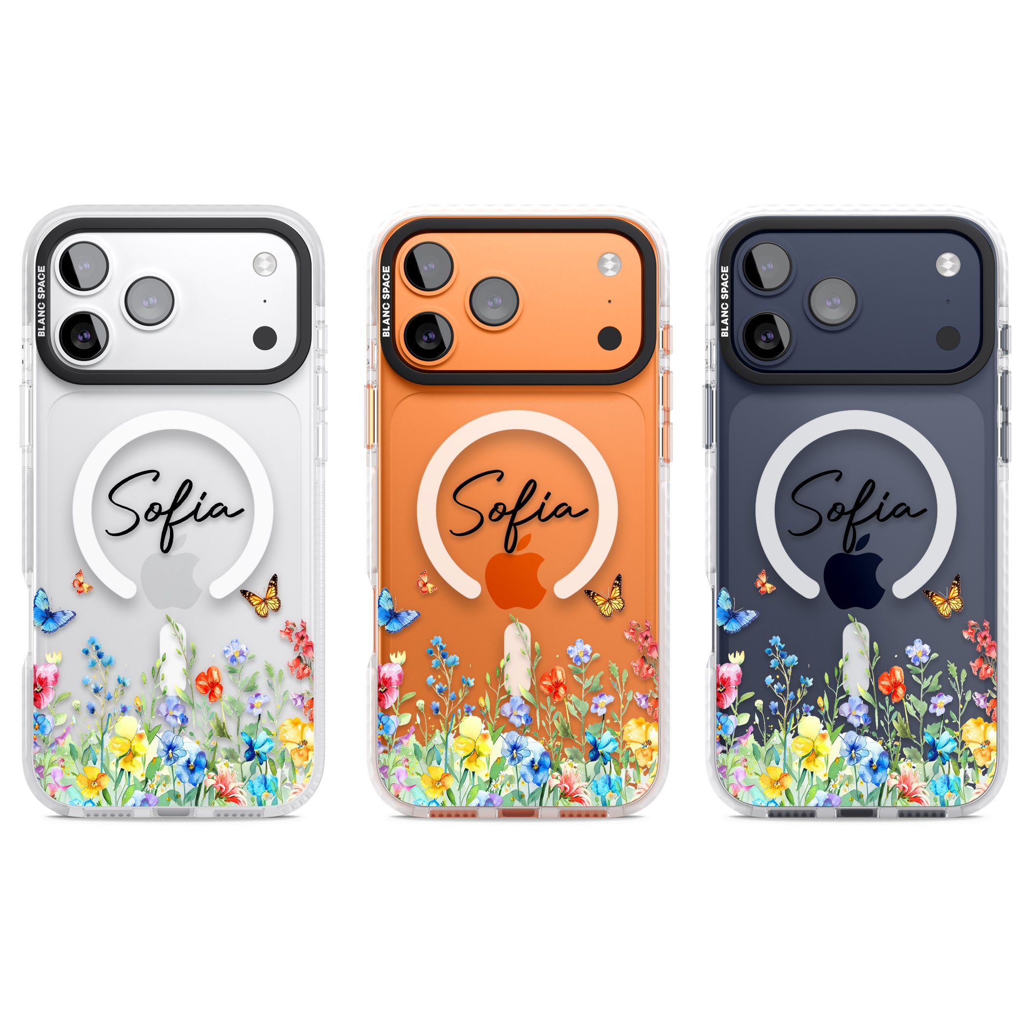 Personalised Buterflies Wildflowers iPhone 17 Pro Impact Pro Clear Phone Case APT Impact Protection