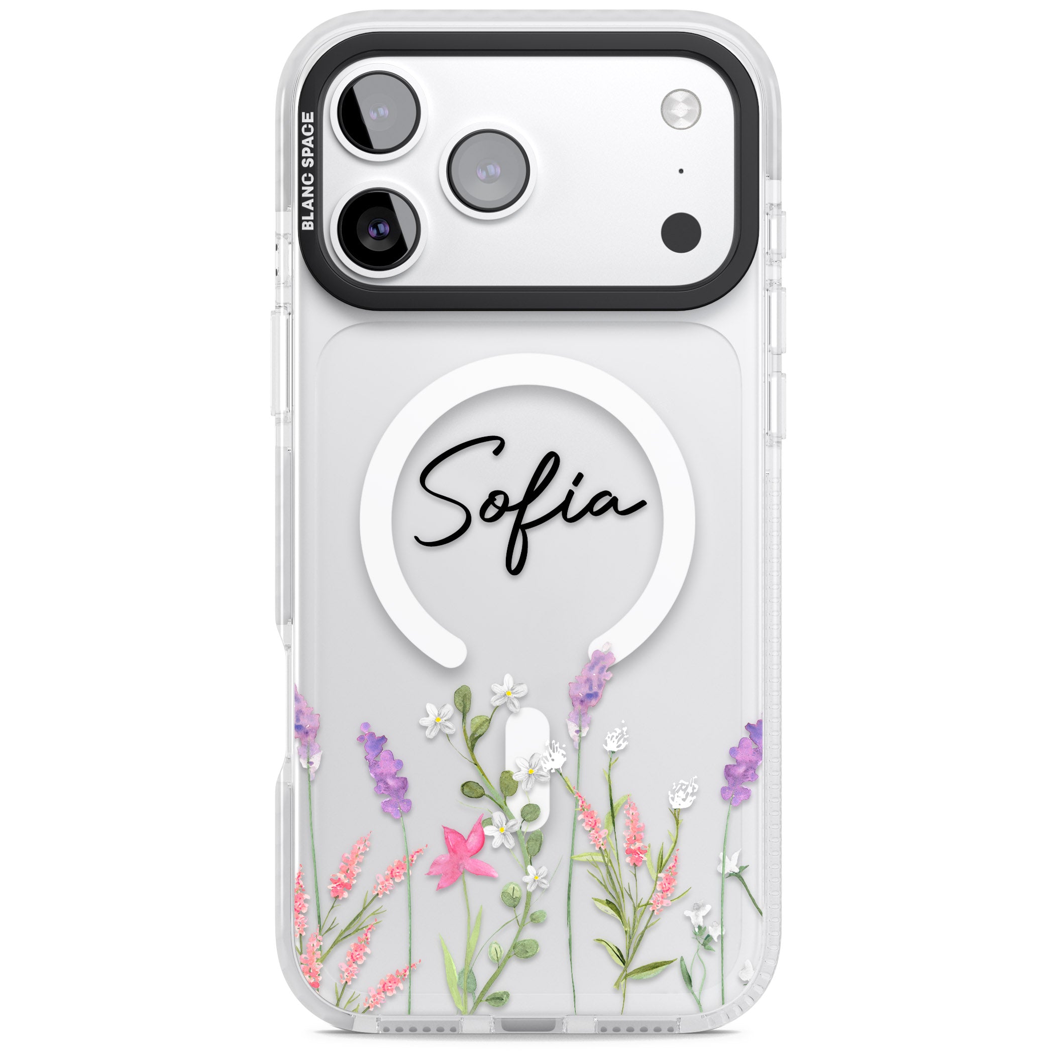 Personalised Lavender Wildflowers iPhone 17 Pro Max Impact Pro Clear Phone Case