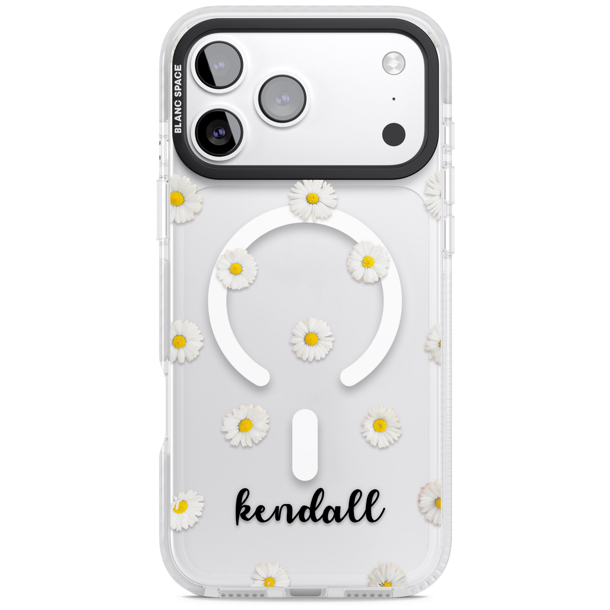 Personalised White Daisies & Cursive iPhone 17 Pro Max Impact Pro Clear Phone Case