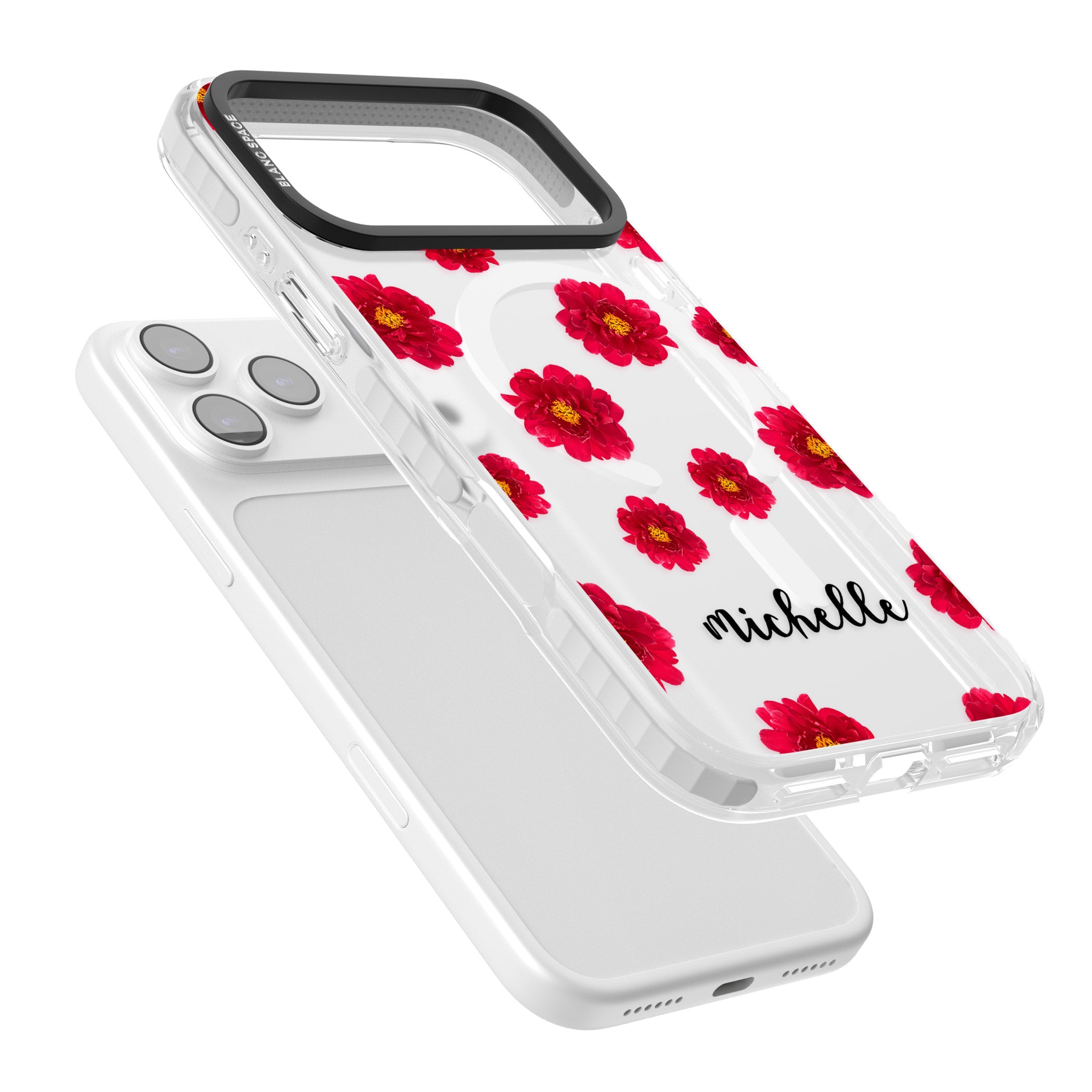 Personalised Red Peonies & Cursive iPhone 17 Pro Max Impact Pro Clear Phone Case Colours