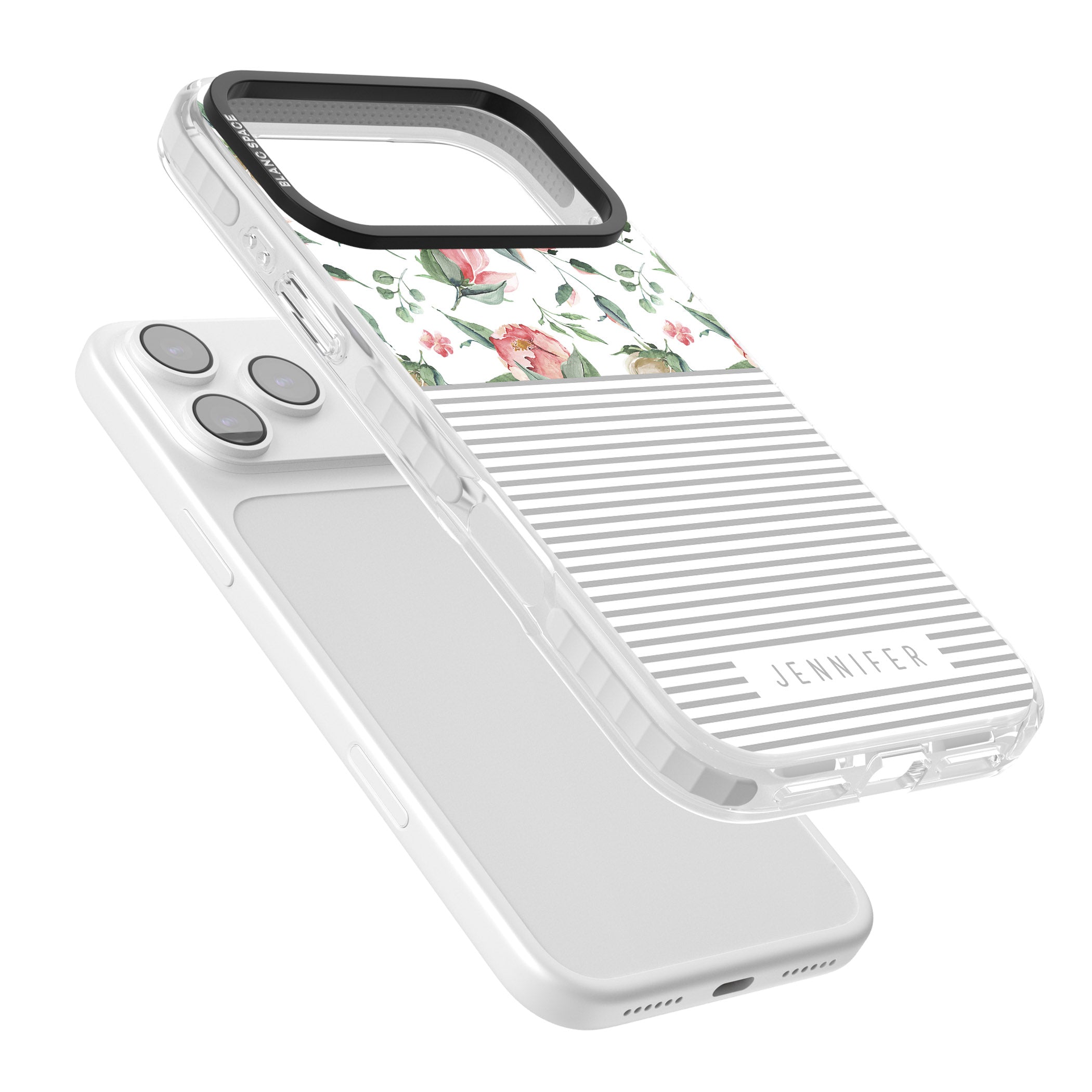 Personalised Light Floral Pattern & Stripes iPhone 17 Pro Max Impact Pro Clear Phone Case Colours