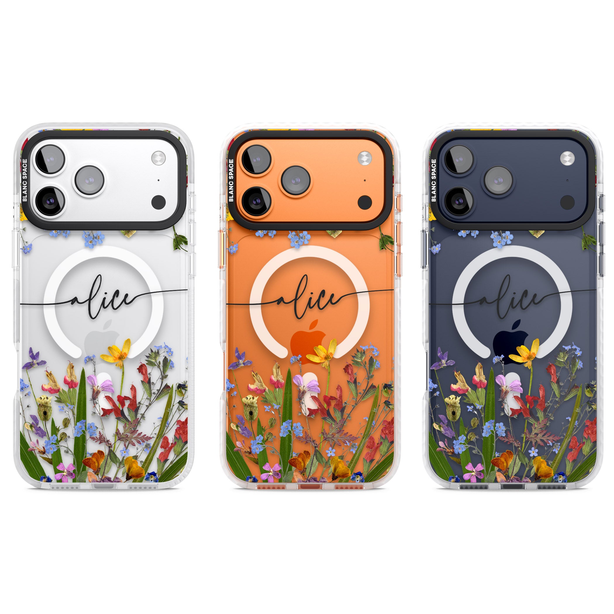 Personalised Wildflower Floral iPhone 17 Pro Impact Pro Clear Phone Case APT Impact Protection
