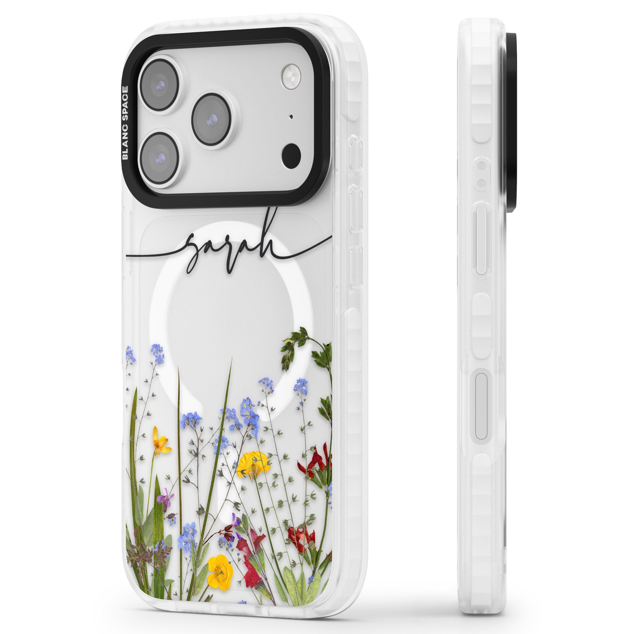Personalised Wildflower Floral iPhone 17 Pro Max Impact Pro Clear Phone Case Side Profile