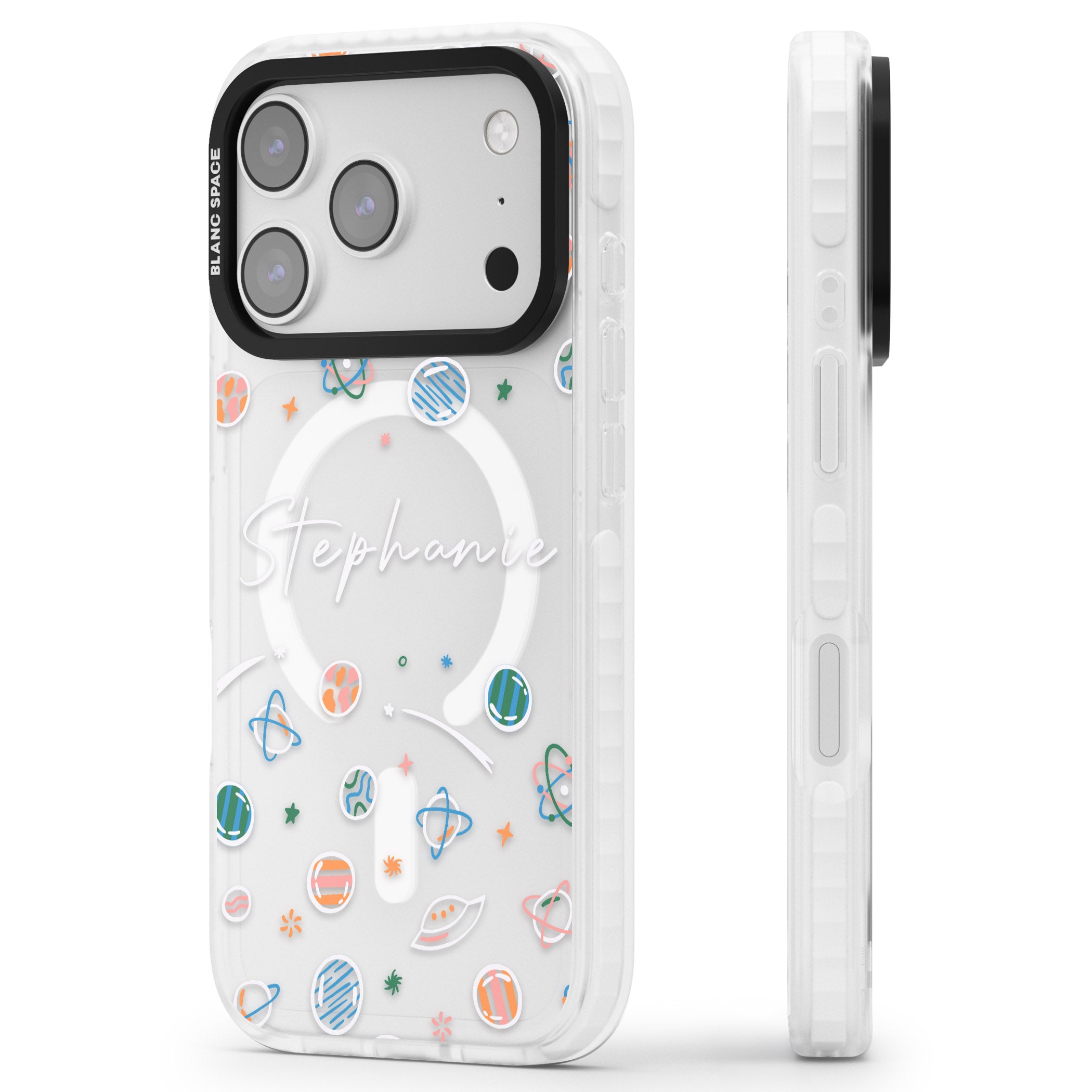 Personalised Space Pattern iPhone 17 Pro Max Impact Pro Clear Phone Case Side Profile