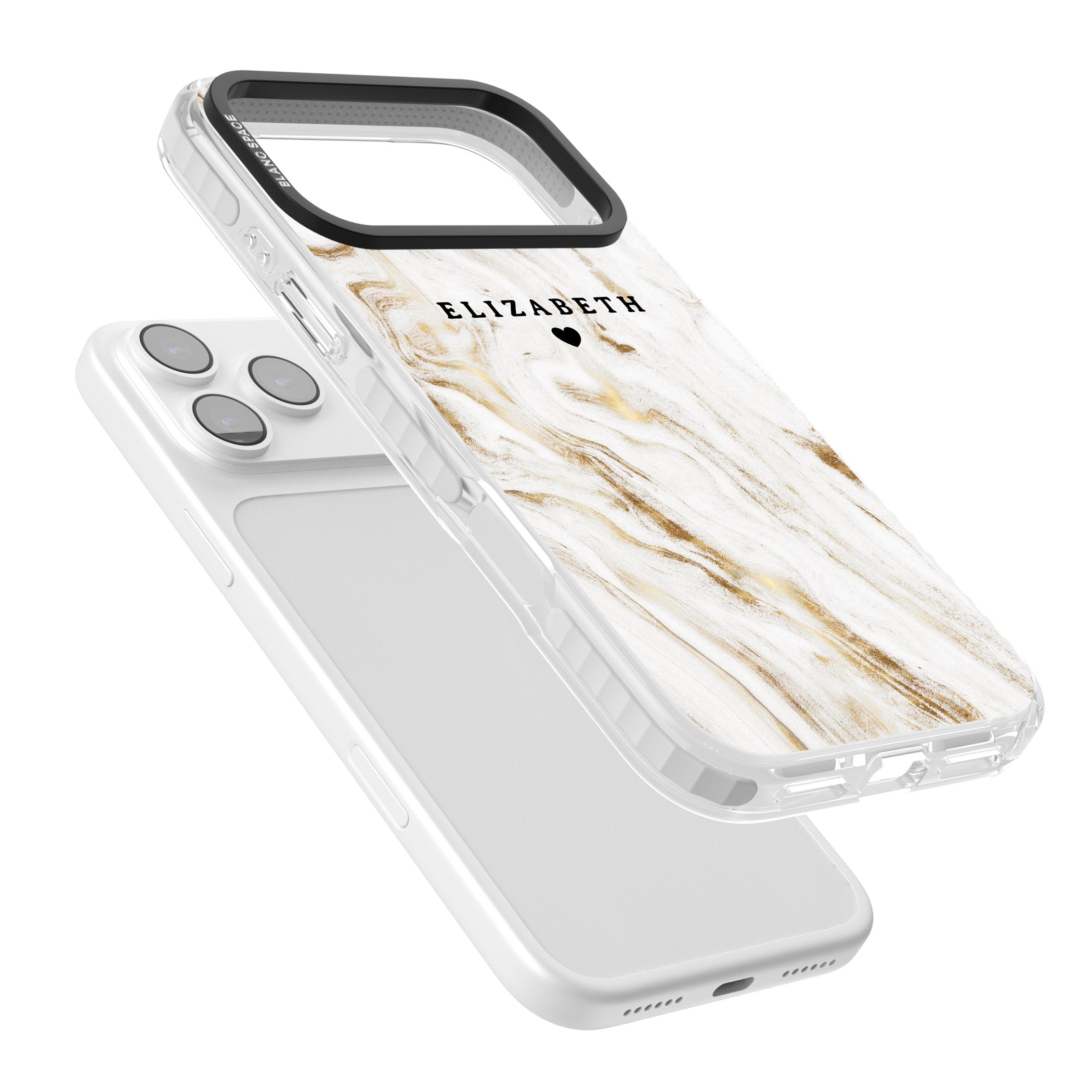 Personalised White & Gold Swirl Marble iPhone 17 Pro Max Impact Pro Clear Phone Case Colours