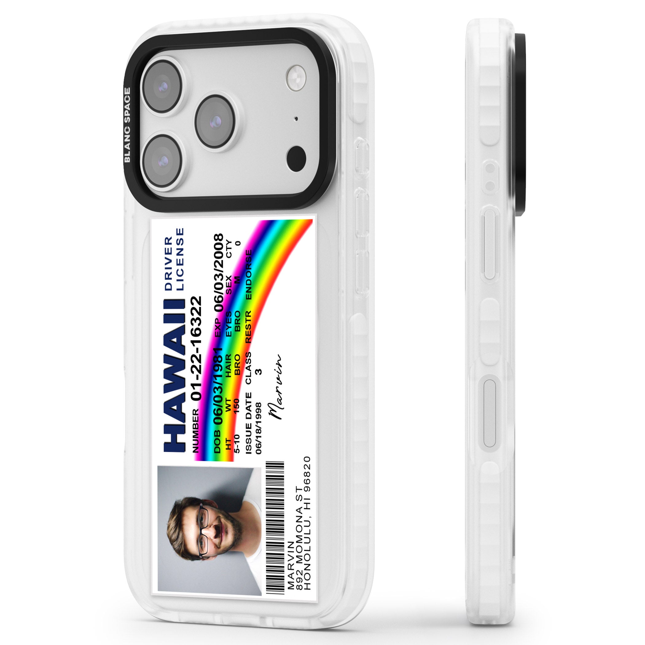 Personalised Hawaii Driving License iPhone 17 Pro Max Impact Pro Clear Phone Case Side Profile