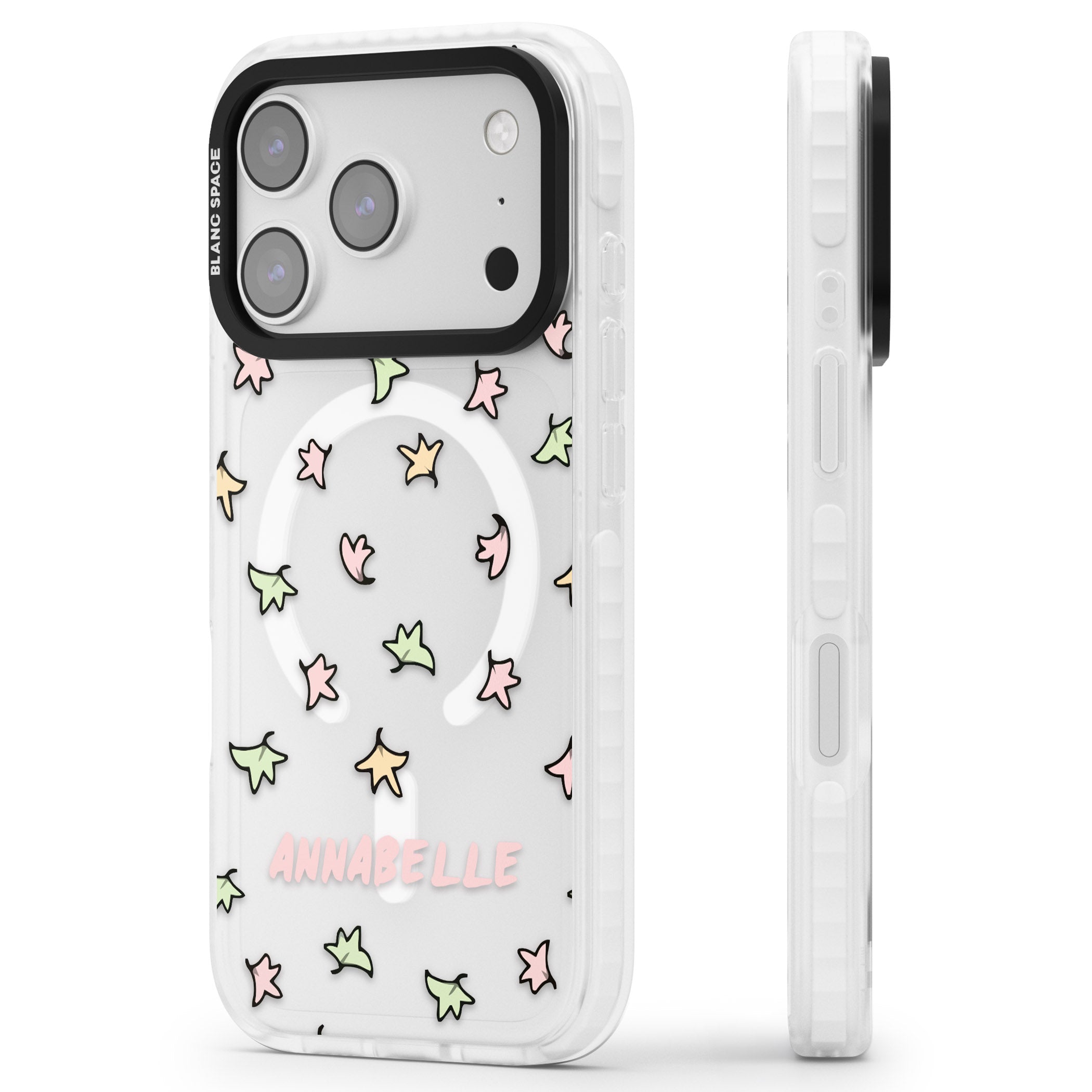 Personalised Heartstopper Leaves Pattern iPhone 17 Pro Max Impact Pro Clear Phone Case Side Profile