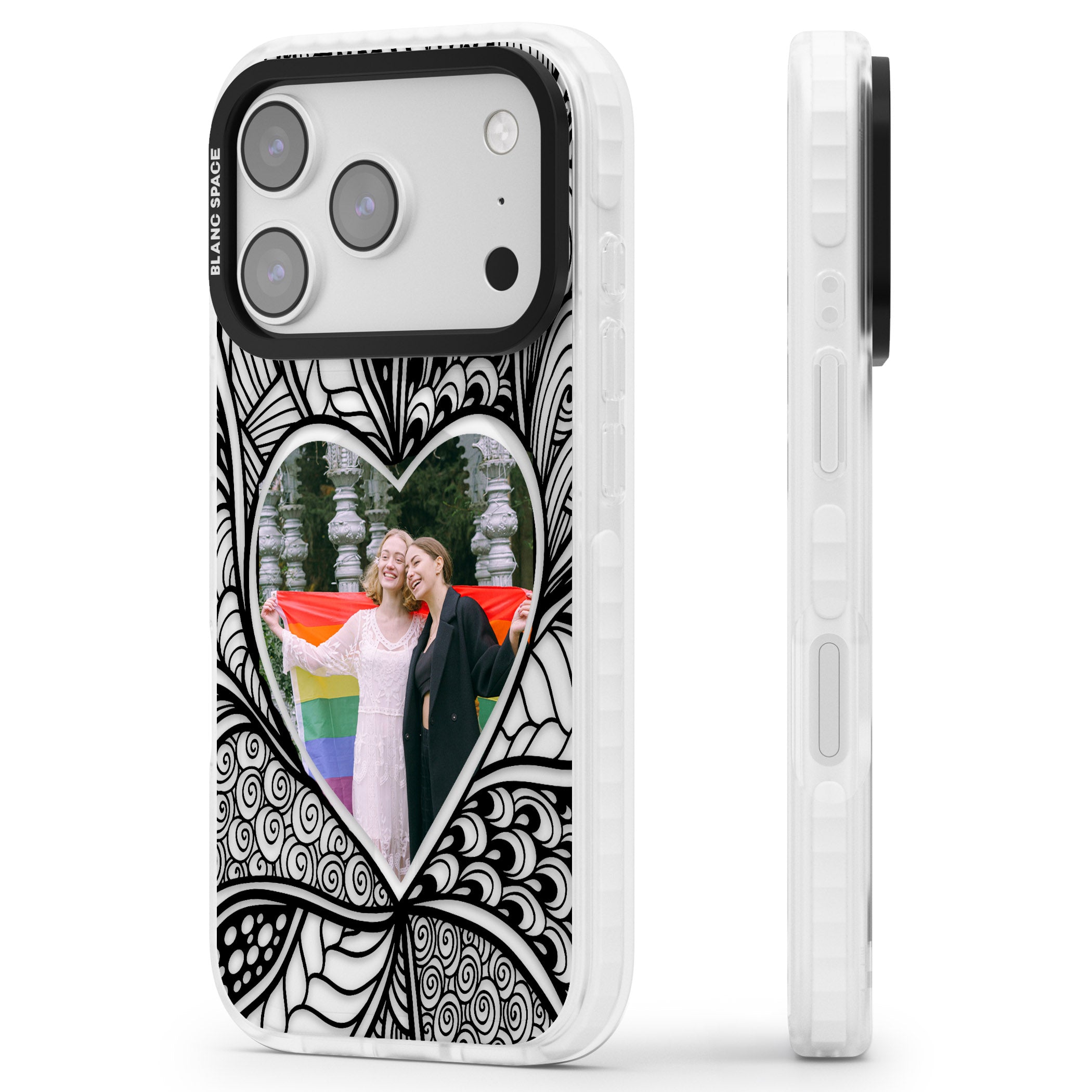 Personalised Henna Heart Photo Case iPhone 17 Pro Max Impact Pro Clear Phone Case Side Profile