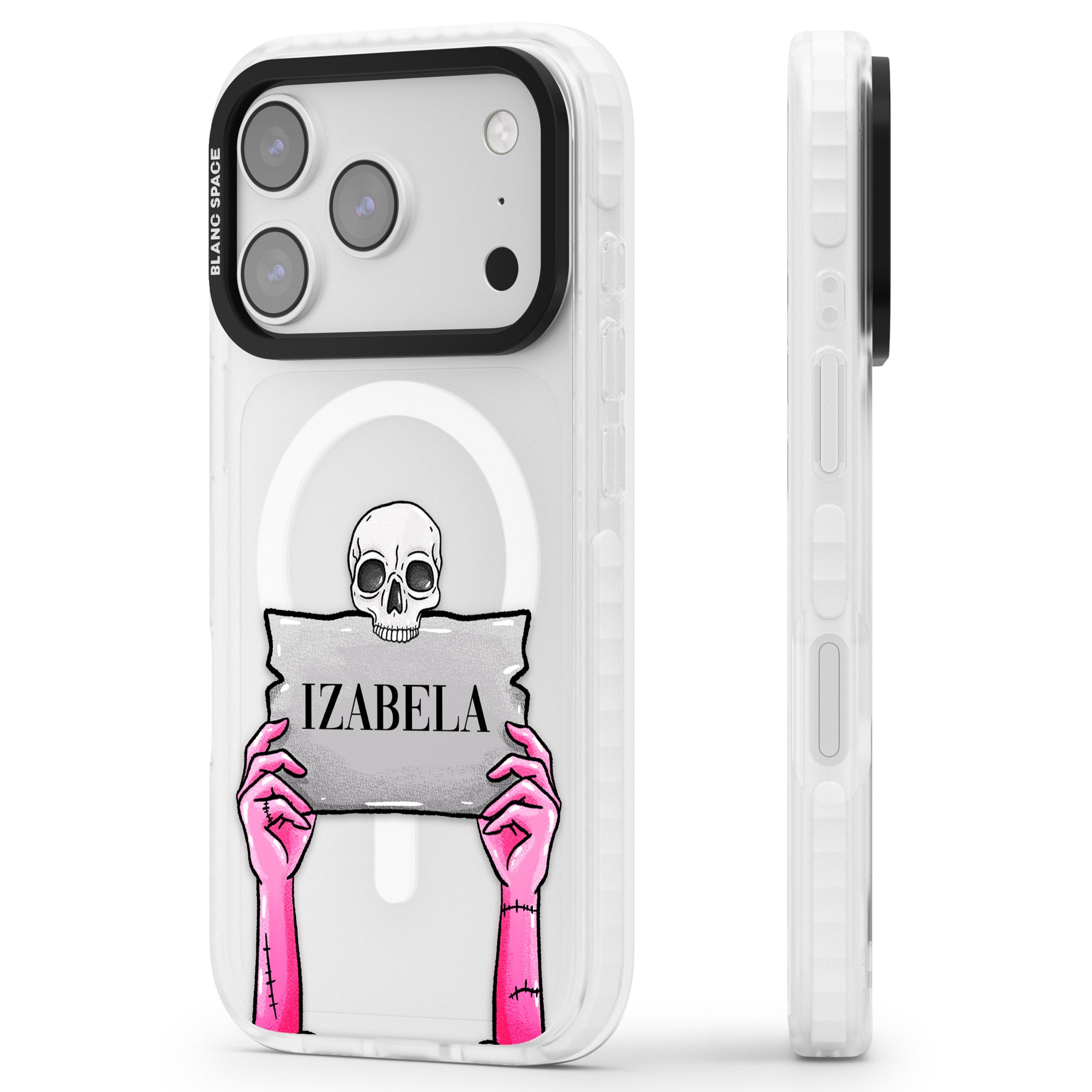 Personalised Grave Plaque iPhone 17 Pro Max Impact Pro Clear Phone Case Side Profile