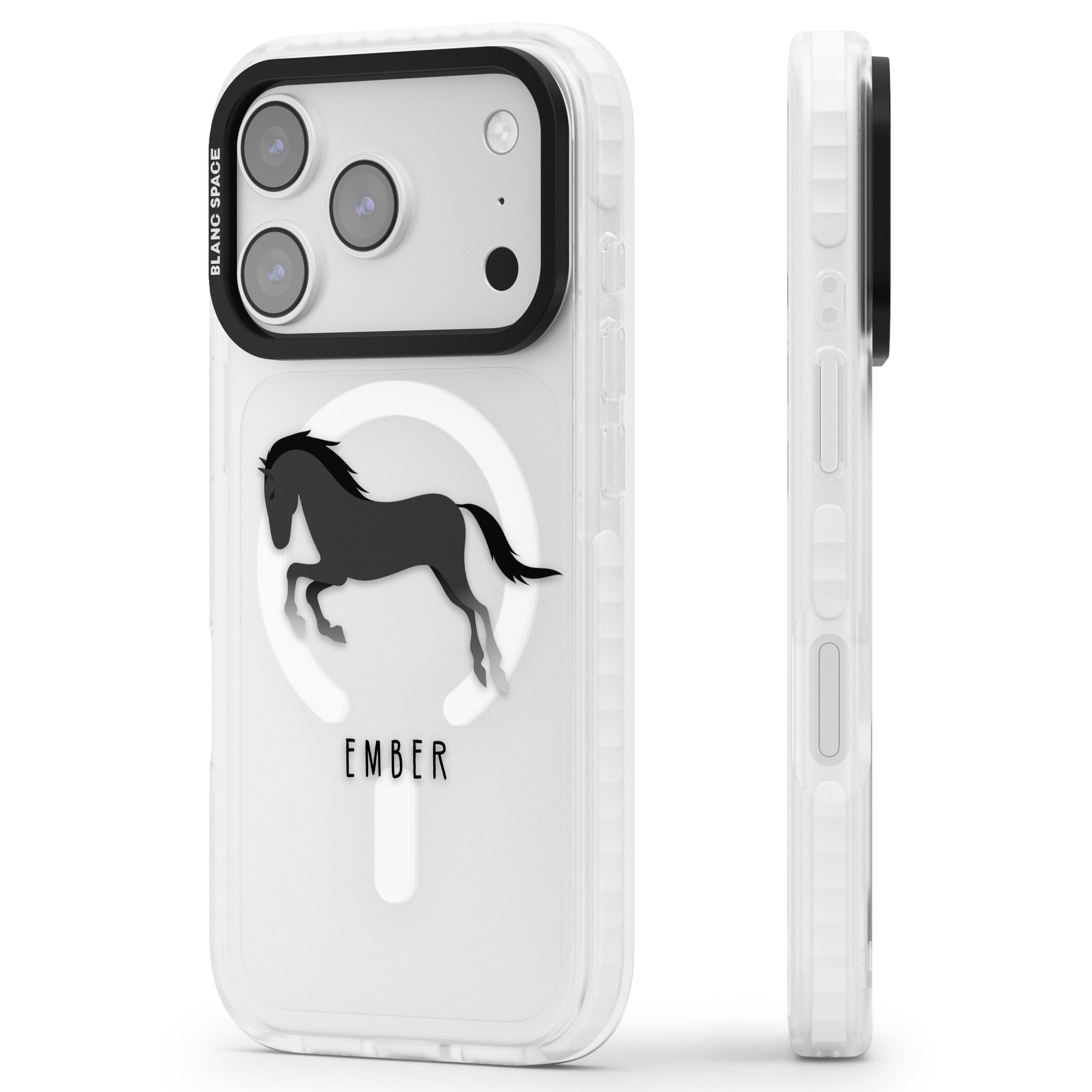 Personalised Black Horse iPhone 17 Pro Max Impact Pro Clear Phone Case Side Profile