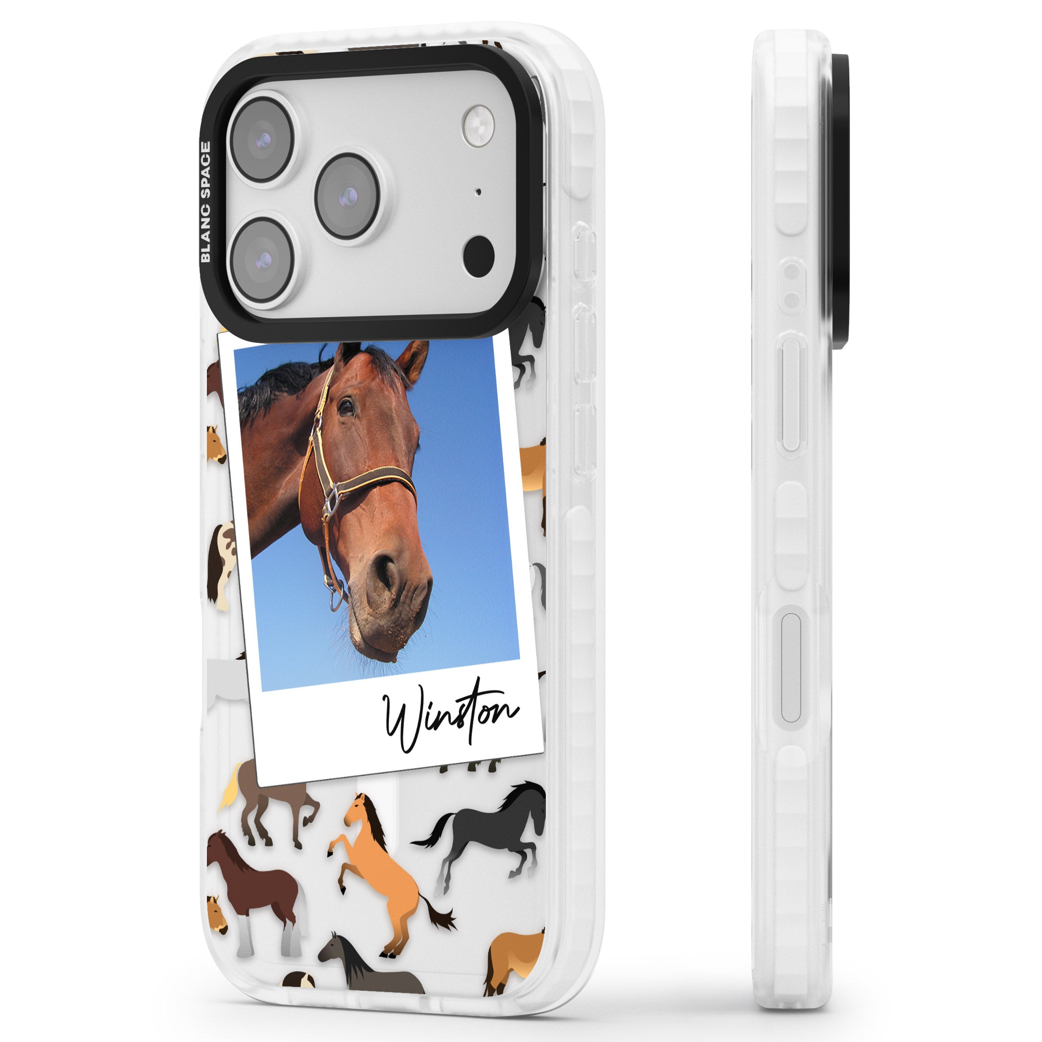 Personalised Horse Polaroid iPhone 17 Pro Max Impact Pro Clear Phone Case Side Profile