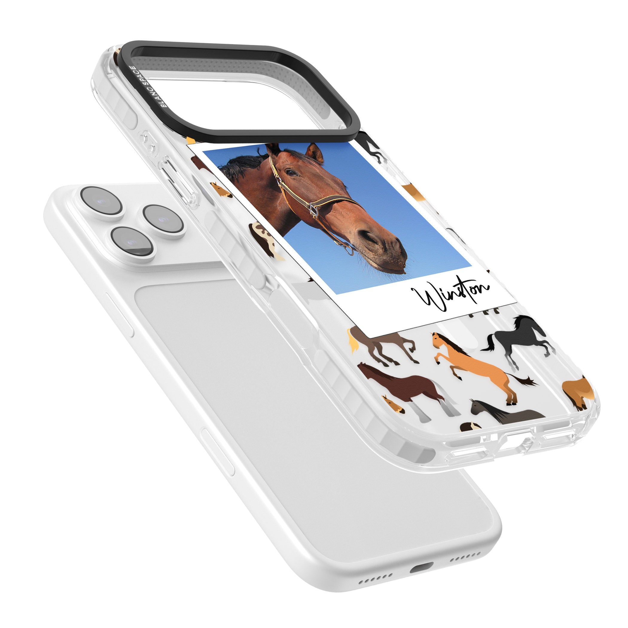 Personalised Horse Polaroid iPhone 17 Pro Max Impact Pro Clear Phone Case Colours