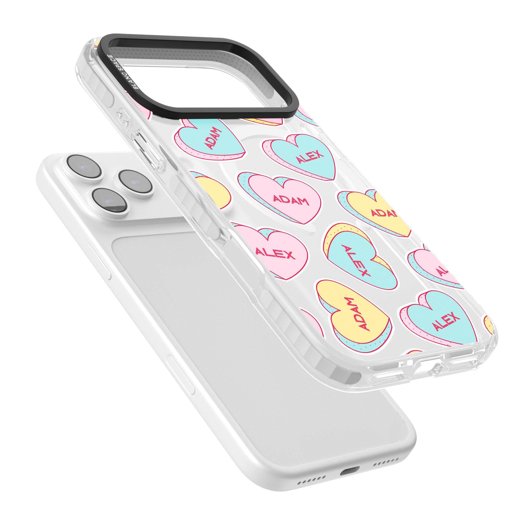 Personalised Love Hearts iPhone 17 Pro Max Impact Pro Clear Phone Case Colours