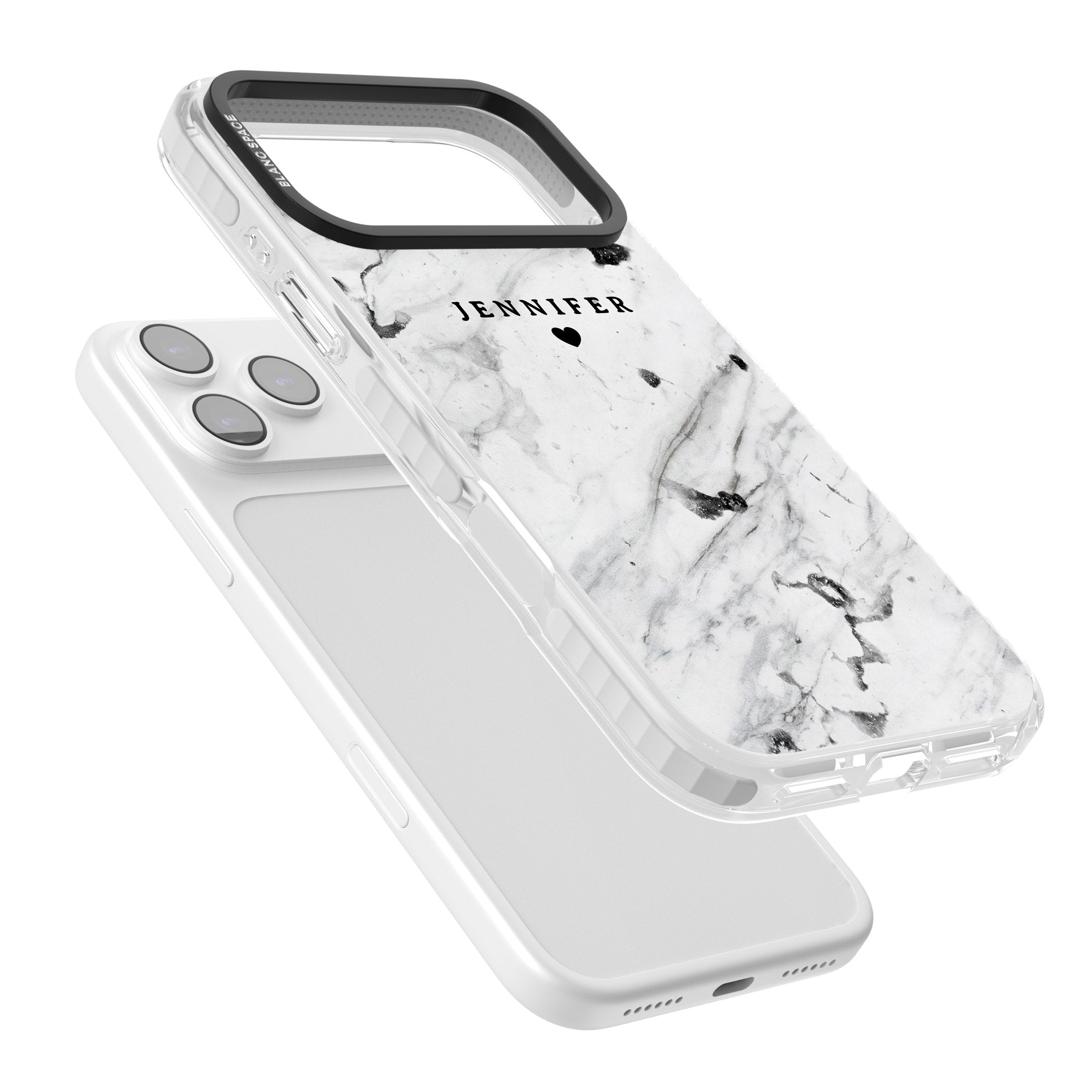 Personalised Marble Heart iPhone 17 Pro Max Impact Pro Clear Phone Case Colours