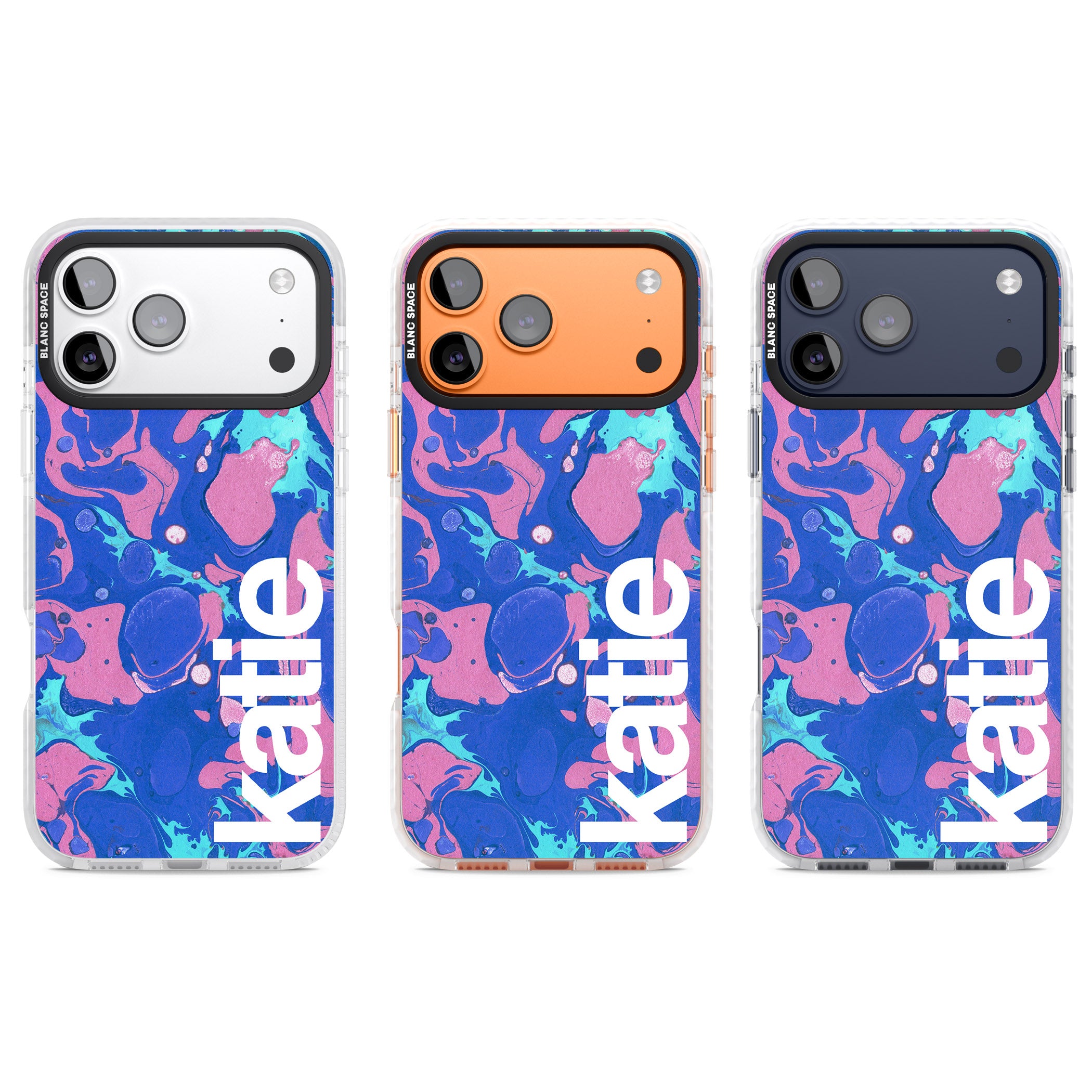 Personalised Navy & Turquoise Marbled iPhone 17 Pro Impact Pro Clear Phone Case APT Impact Protection