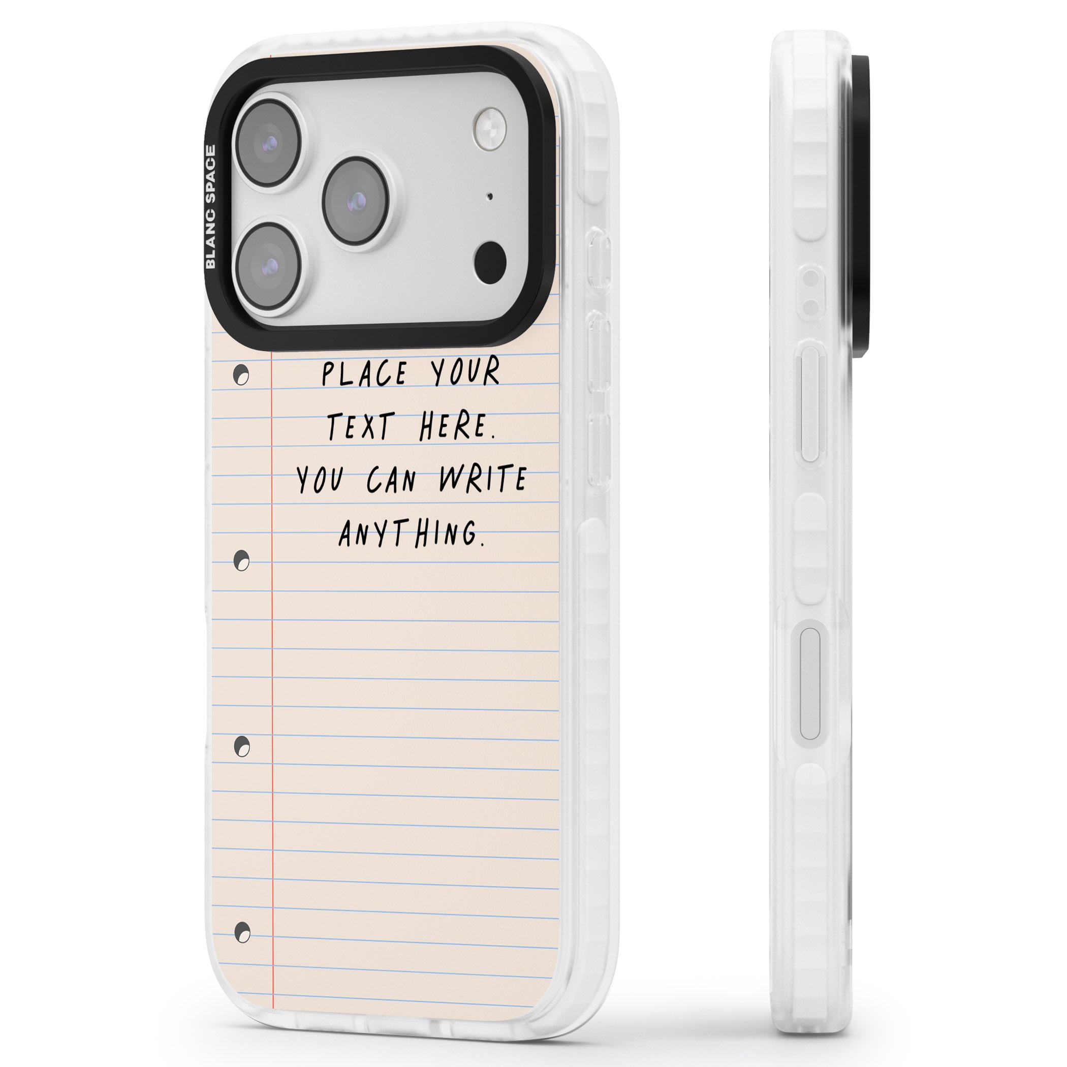 Personalised Lined Paper iPhone 17 Pro Max Impact Pro Clear Phone Case Side Profile