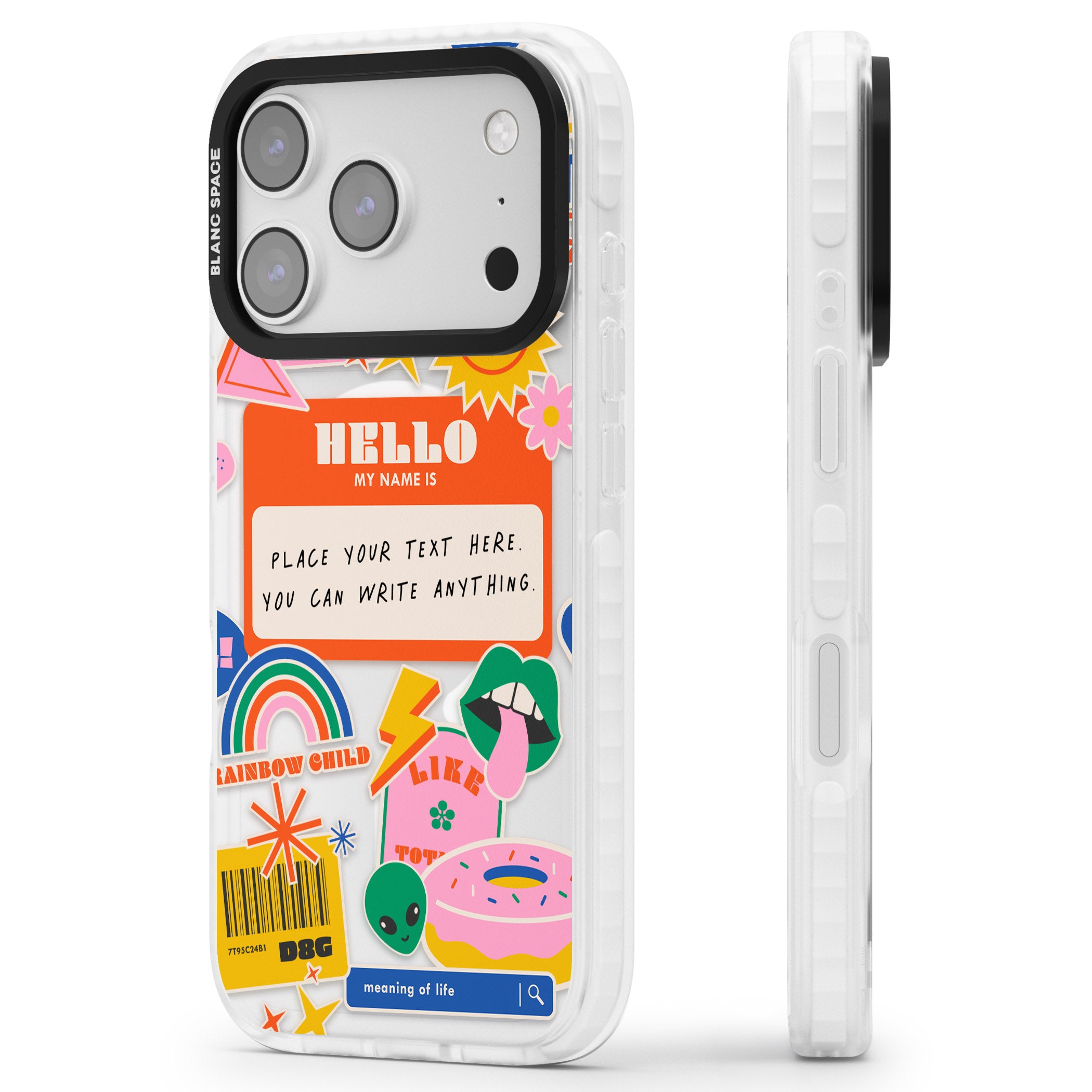 Personalised Retro Vibes Sticker iPhone 17 Pro Max Impact Pro Clear Phone Case Side Profile