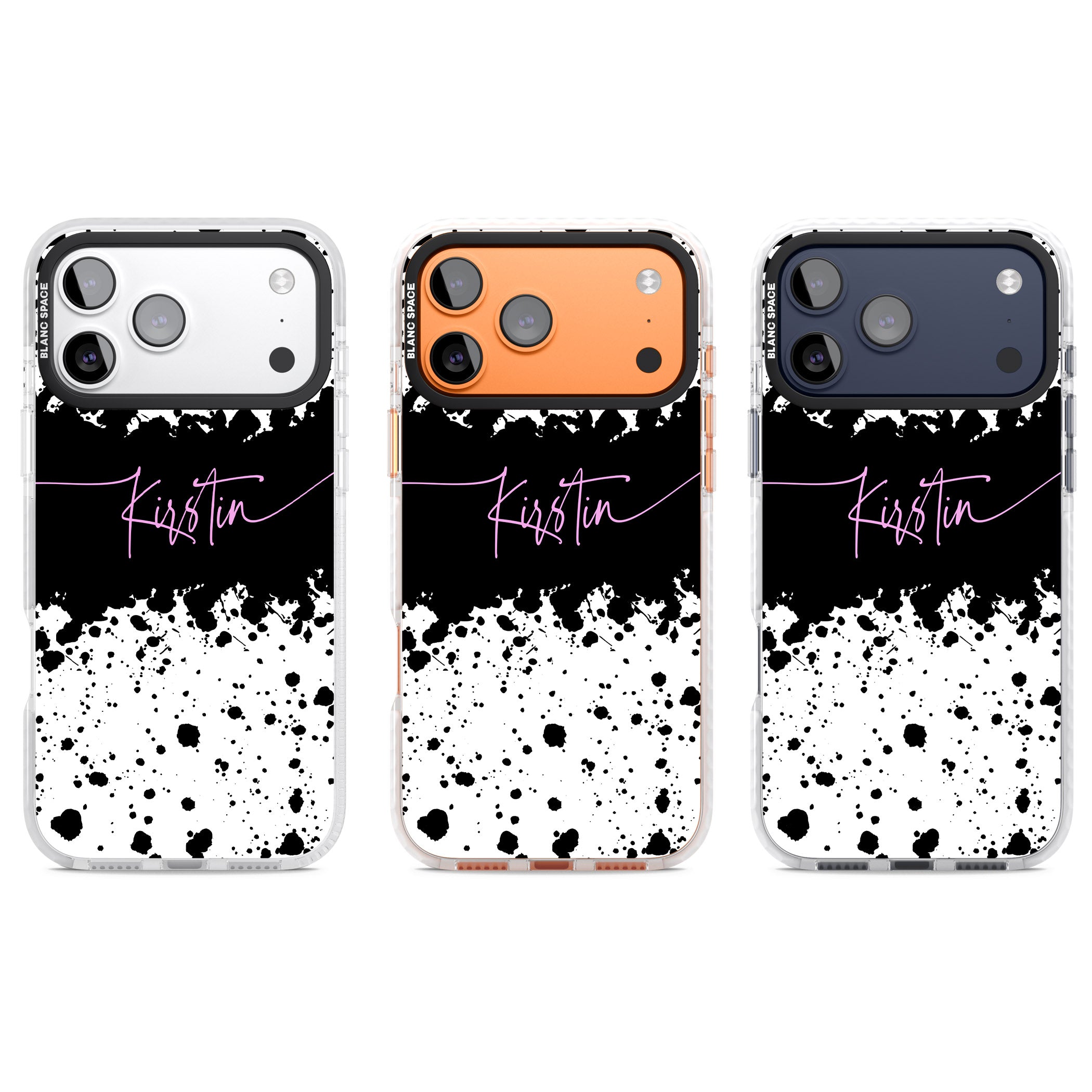 Personalised Bold Paint Splatters iPhone 17 Pro Impact Pro Clear Phone Case APT Impact Protection