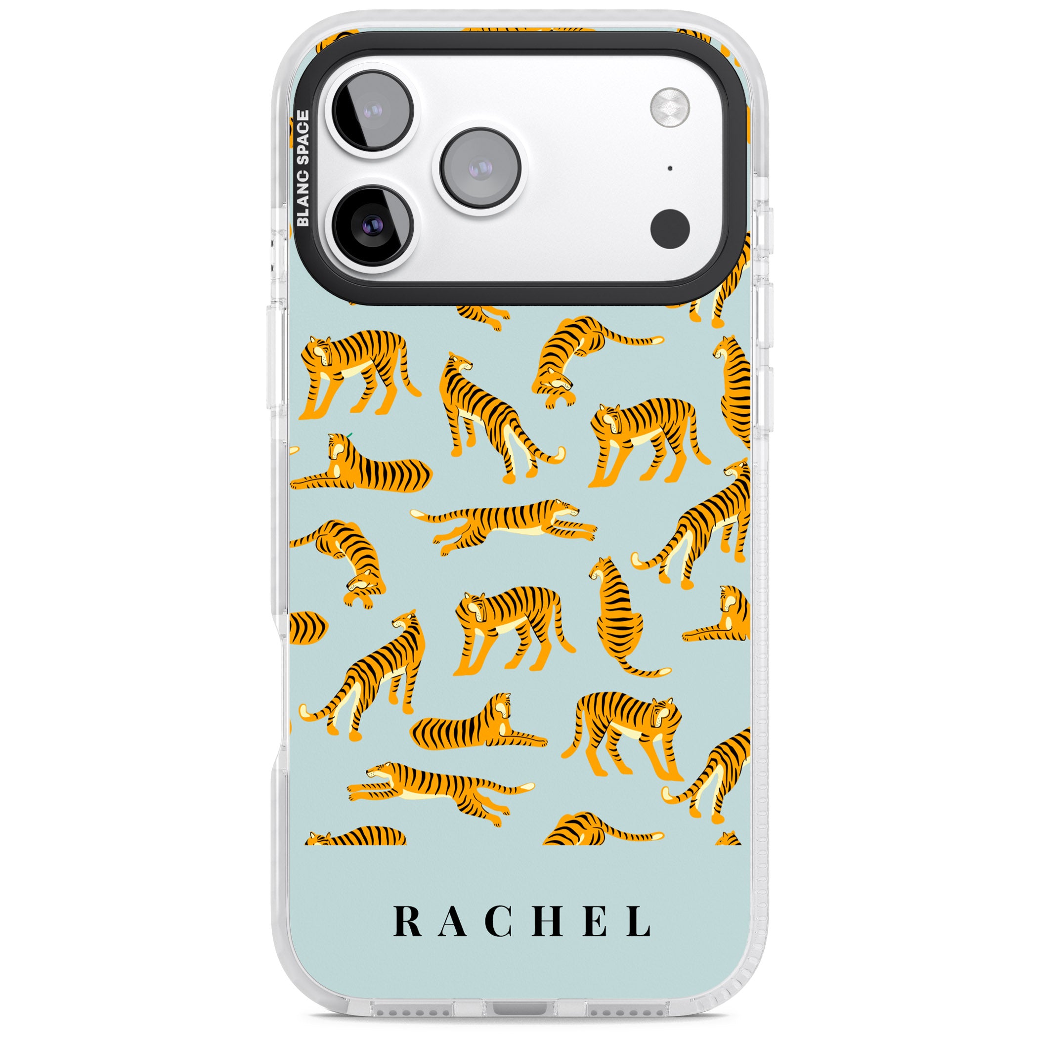 Personalised Turquoise Tiger Pattern iPhone 17 Pro Max Impact Pro Clear Phone Case