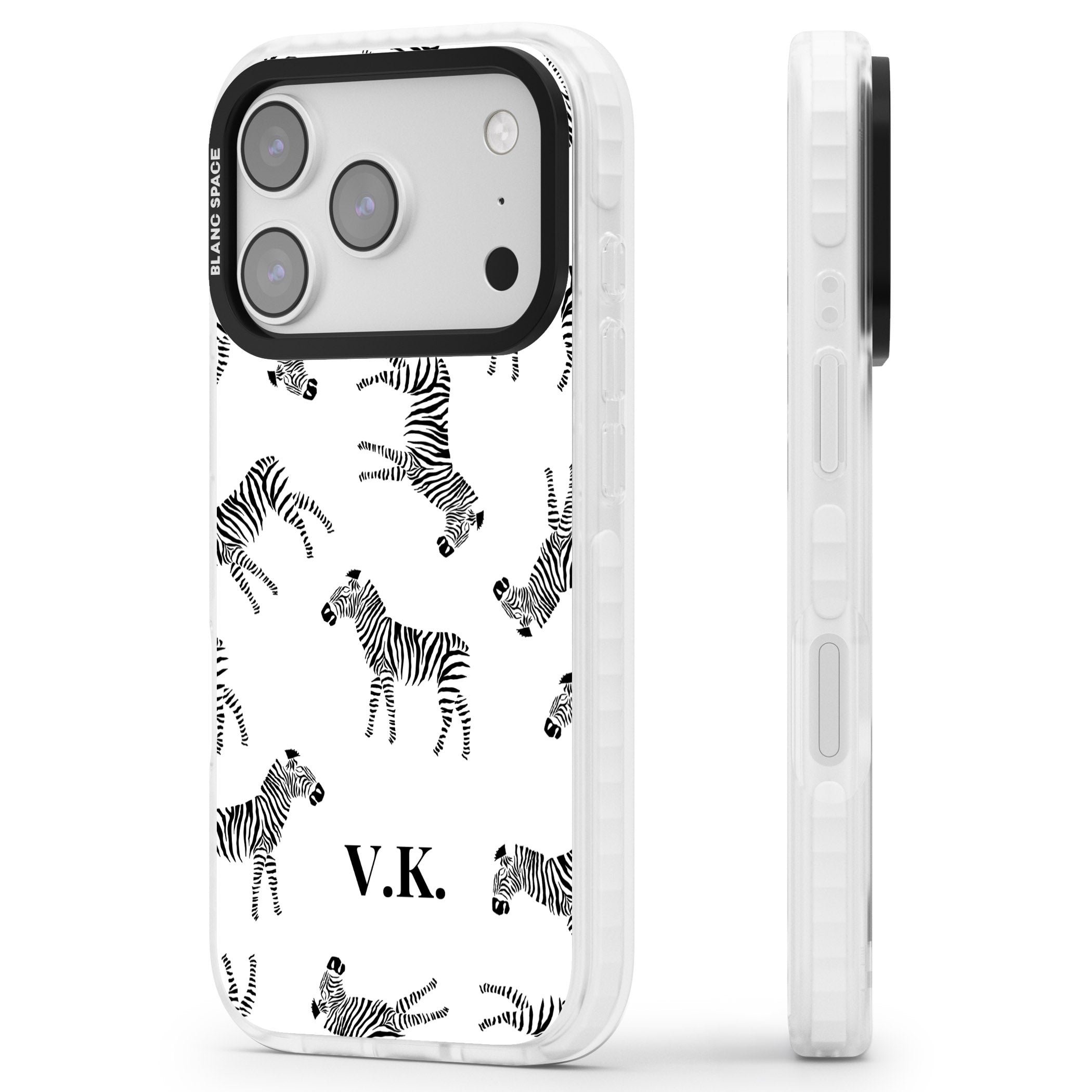 Personalised Zebra Pattern iPhone 17 Pro Max Impact Pro Clear Phone Case Side Profile
