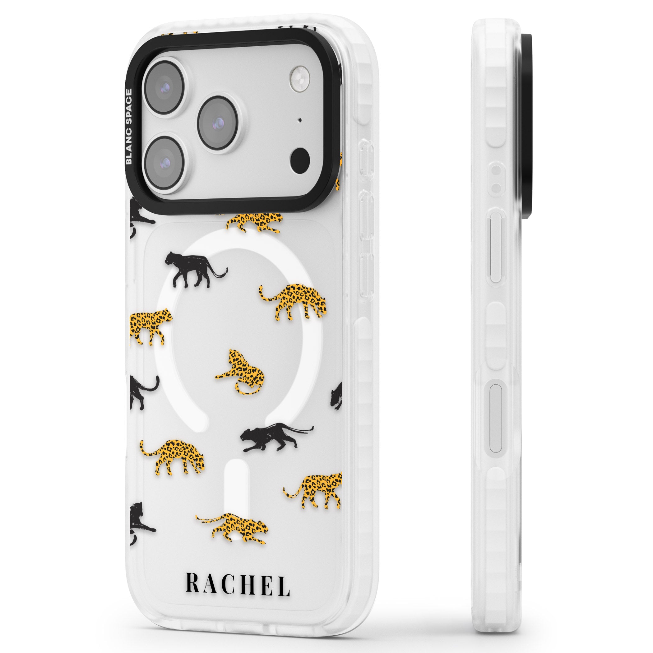 Personalised Jaguar Pattern iPhone 17 Pro Max Impact Pro Clear Phone Case Side Profile