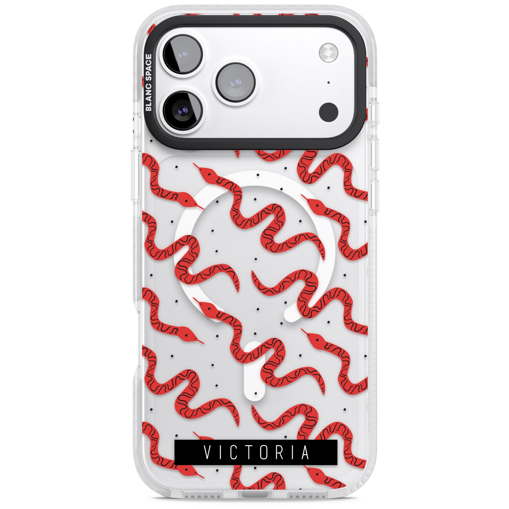 Personalised Red Snake Pattern iPhone 17 Pro Max Impact Pro Clear Phone Case