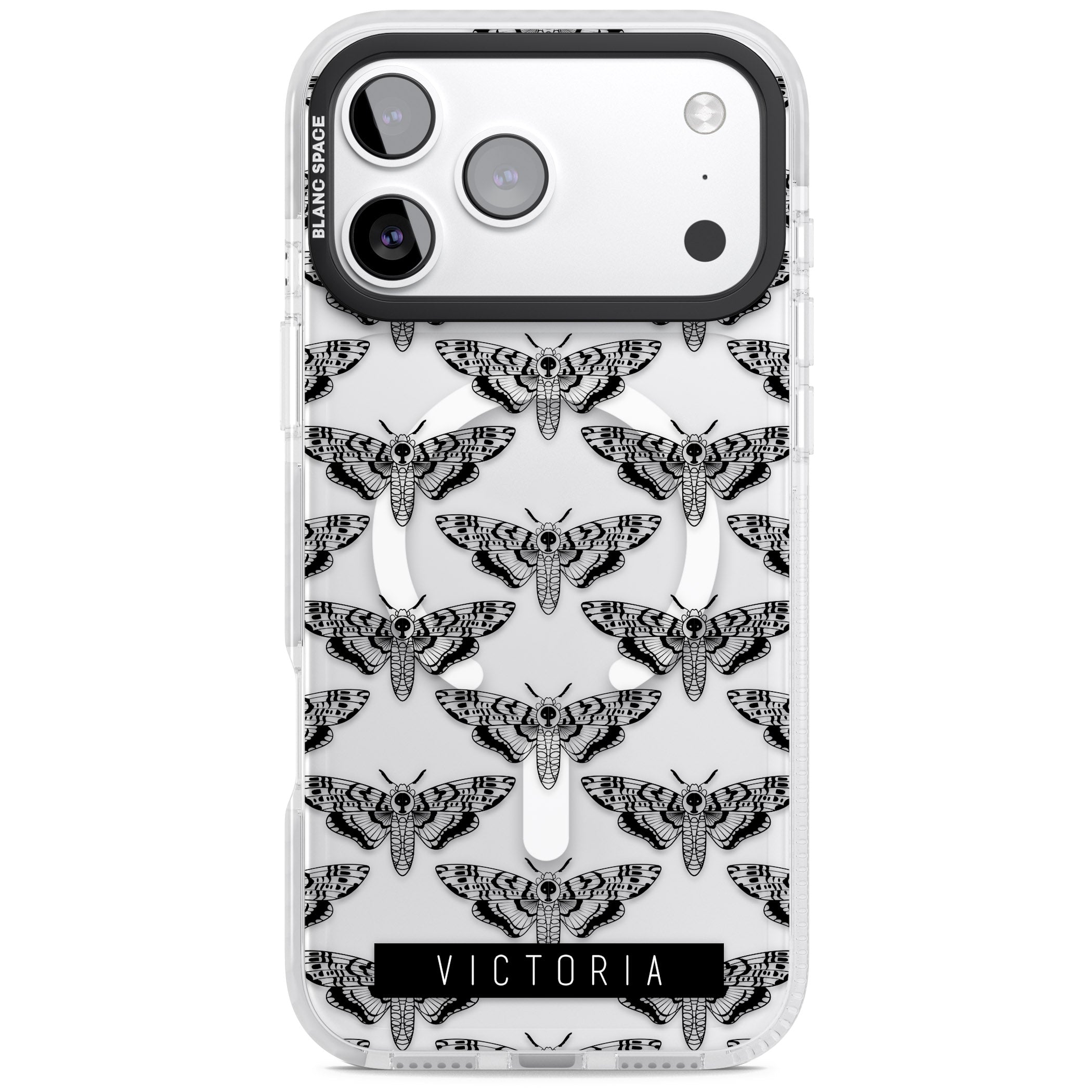 Personalised Hawk Moth Pattern iPhone 17 Pro Max Impact Pro Clear Phone Case
