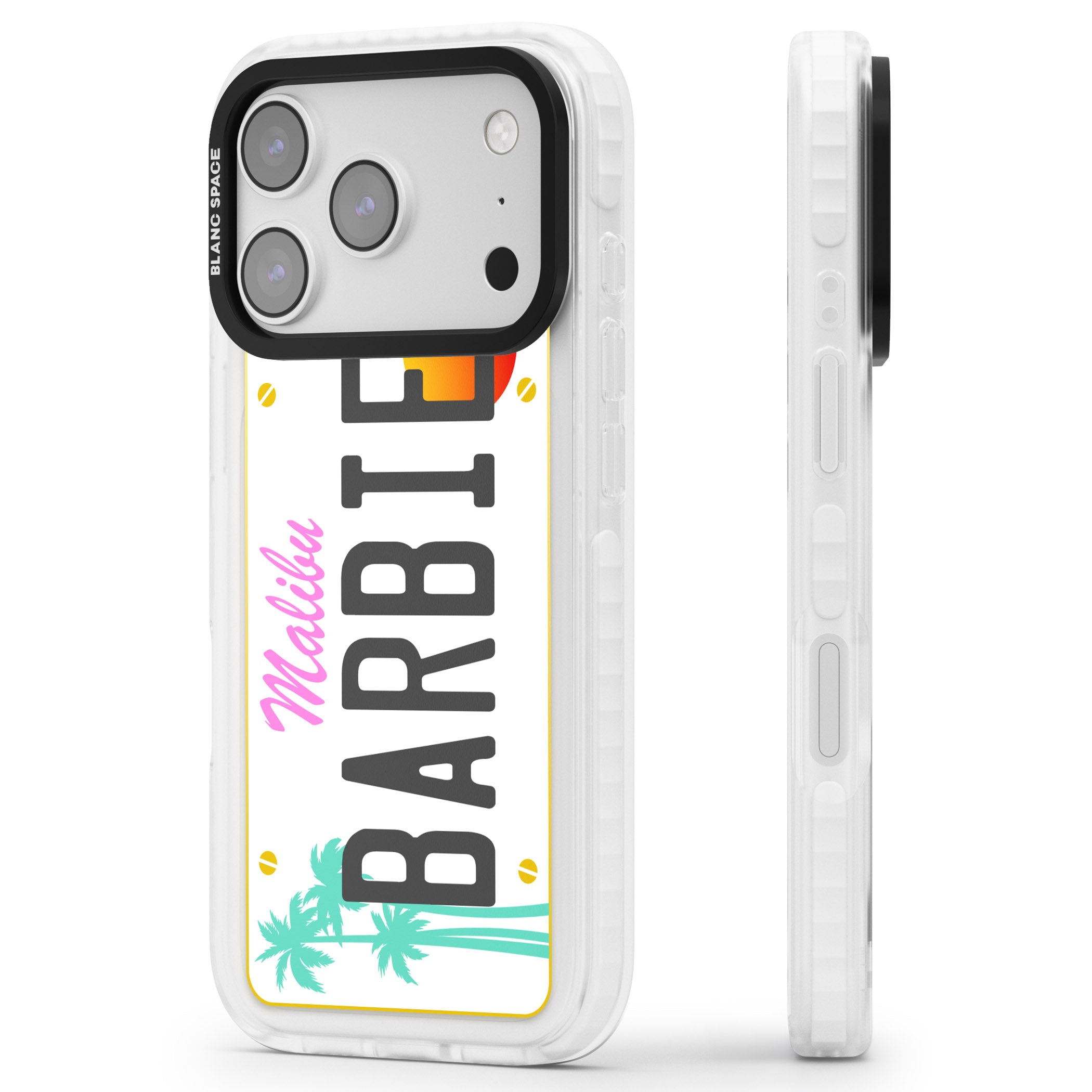 Personalised Malibu License Plate iPhone 17 Pro Max Impact Pro Clear Phone Case Side Profile