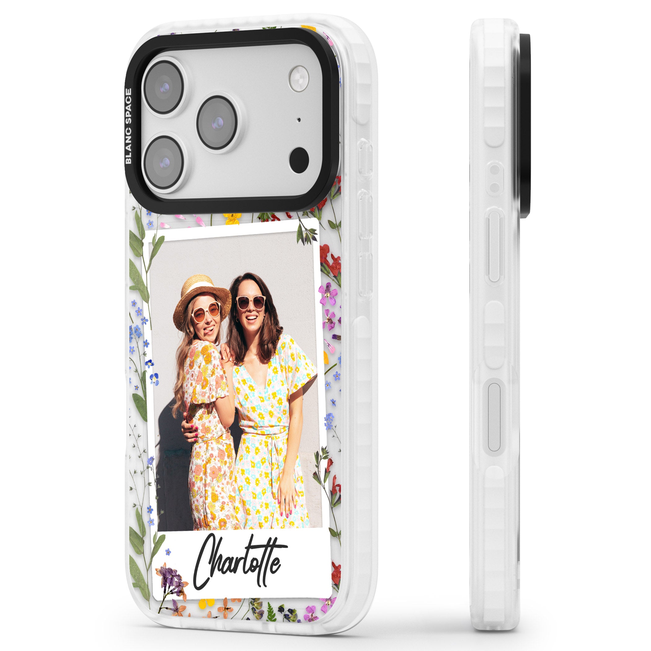 Personalised Wildflower Instant Photo iPhone 17 Pro Max Impact Pro Clear Phone Case Side Profile