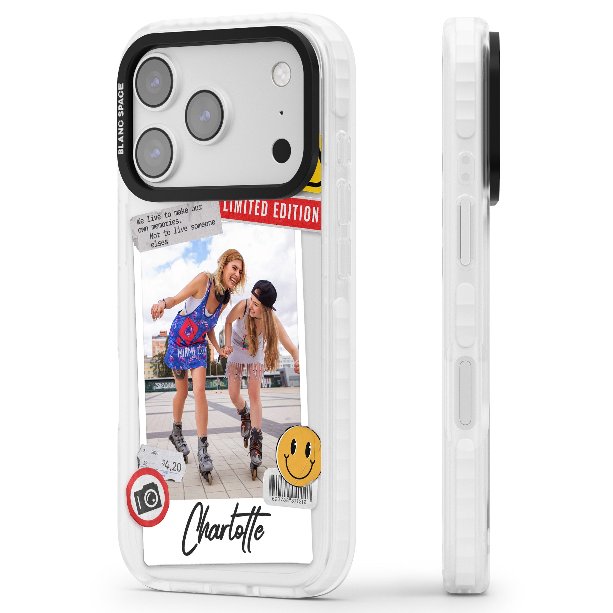 Personalised Sticker Mix Instant Photo iPhone 17 Pro Max Impact Pro Clear Phone Case Side Profile