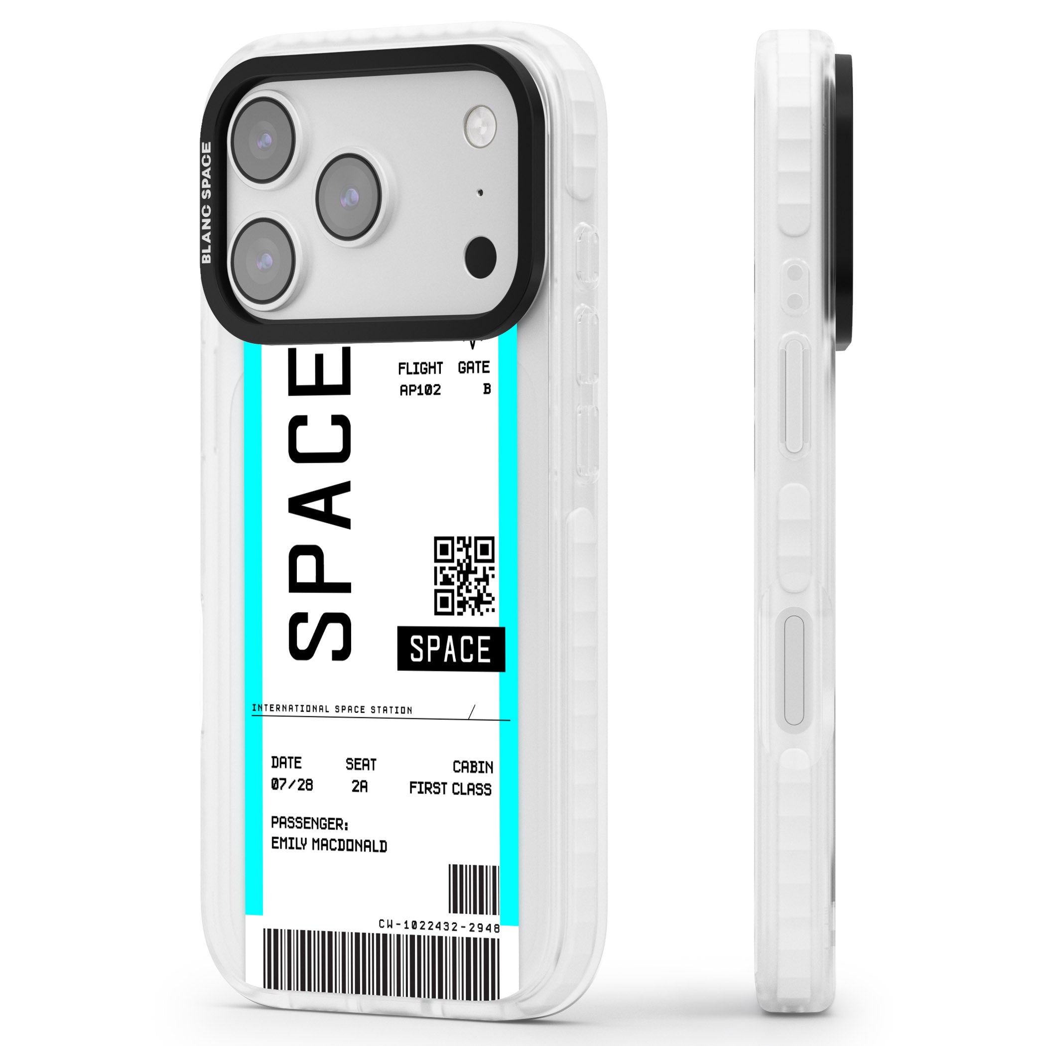Personalised Space Travel Ticket iPhone 17 Pro Max Impact Pro Clear Phone Case Side Profile