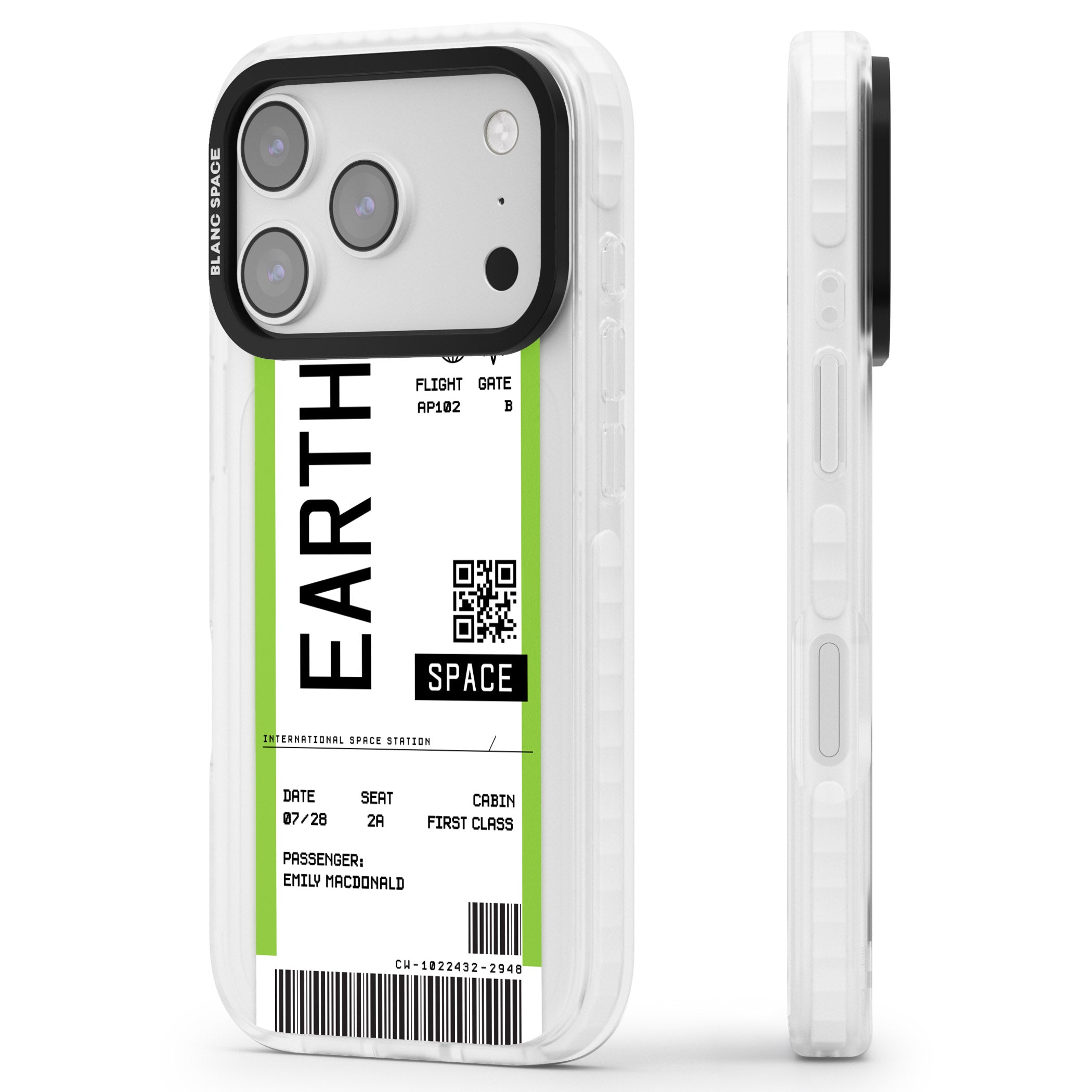 Personalised Earth Travel Ticket iPhone 17 Pro Max Impact Pro Clear Phone Case Side Profile