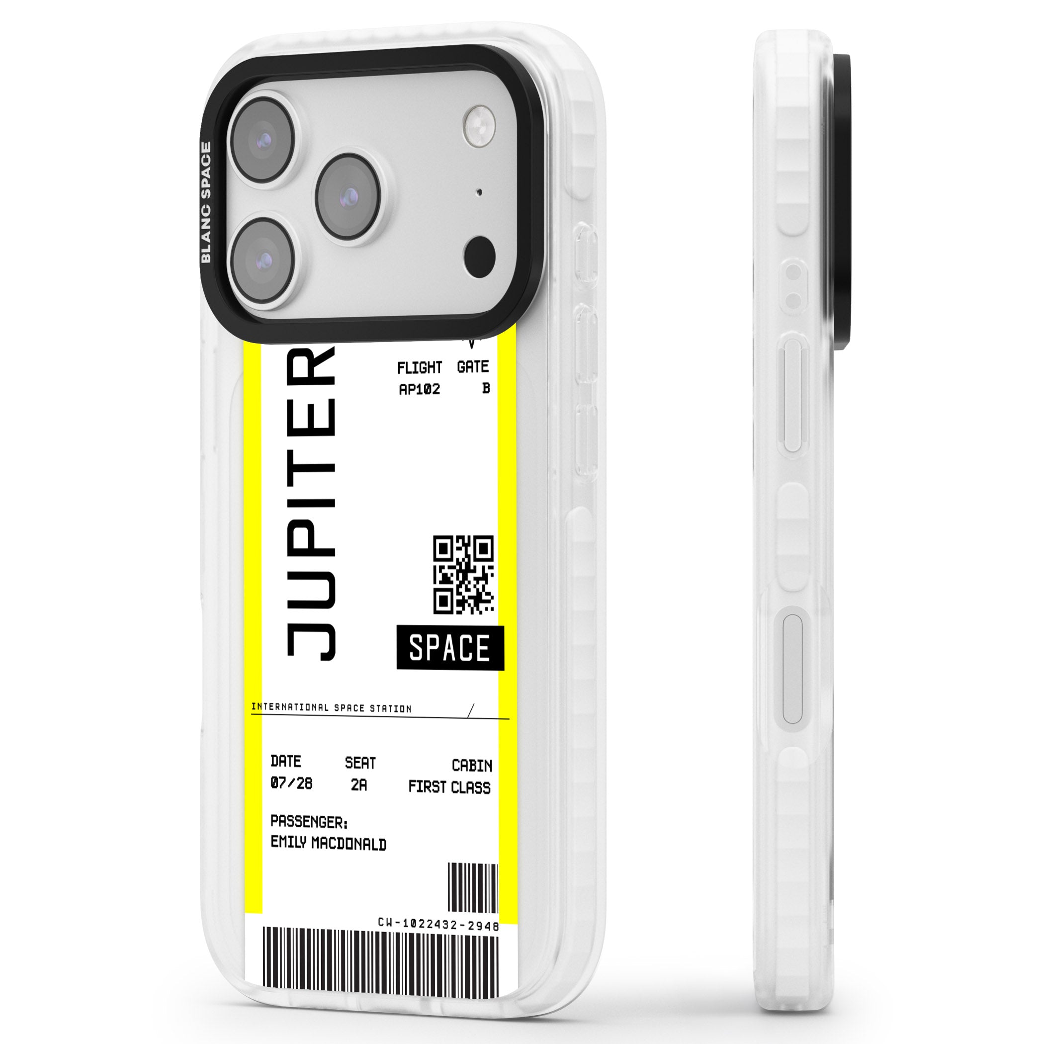 Personalised Jupiter Travel Ticket iPhone 17 Pro Max Impact Pro Clear Phone Case Side Profile