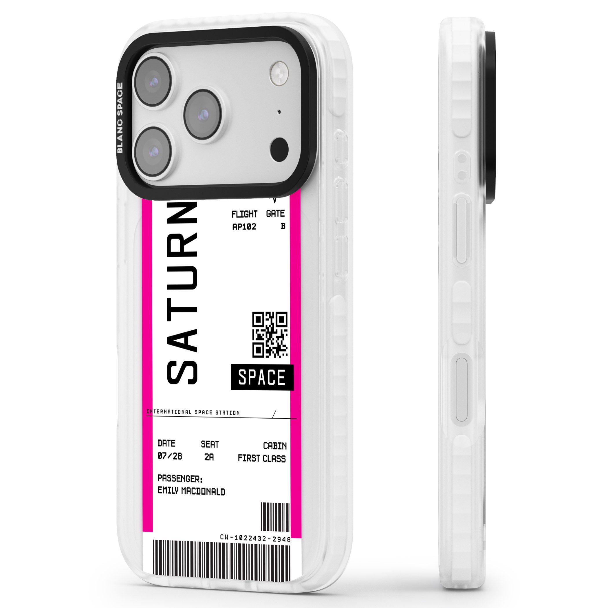 Personalised Saturn Travel Ticket iPhone 17 Pro Max Impact Pro Clear Phone Case Side Profile