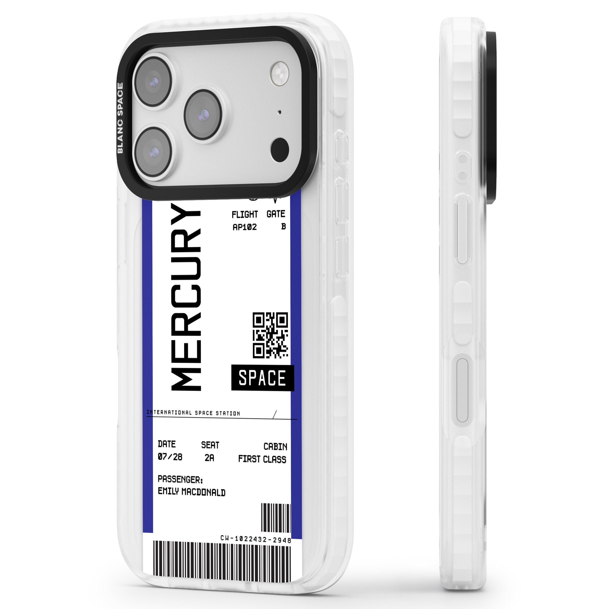 Personalised Mercury Travel Ticket iPhone 17 Pro Max Impact Pro Clear Phone Case Side Profile