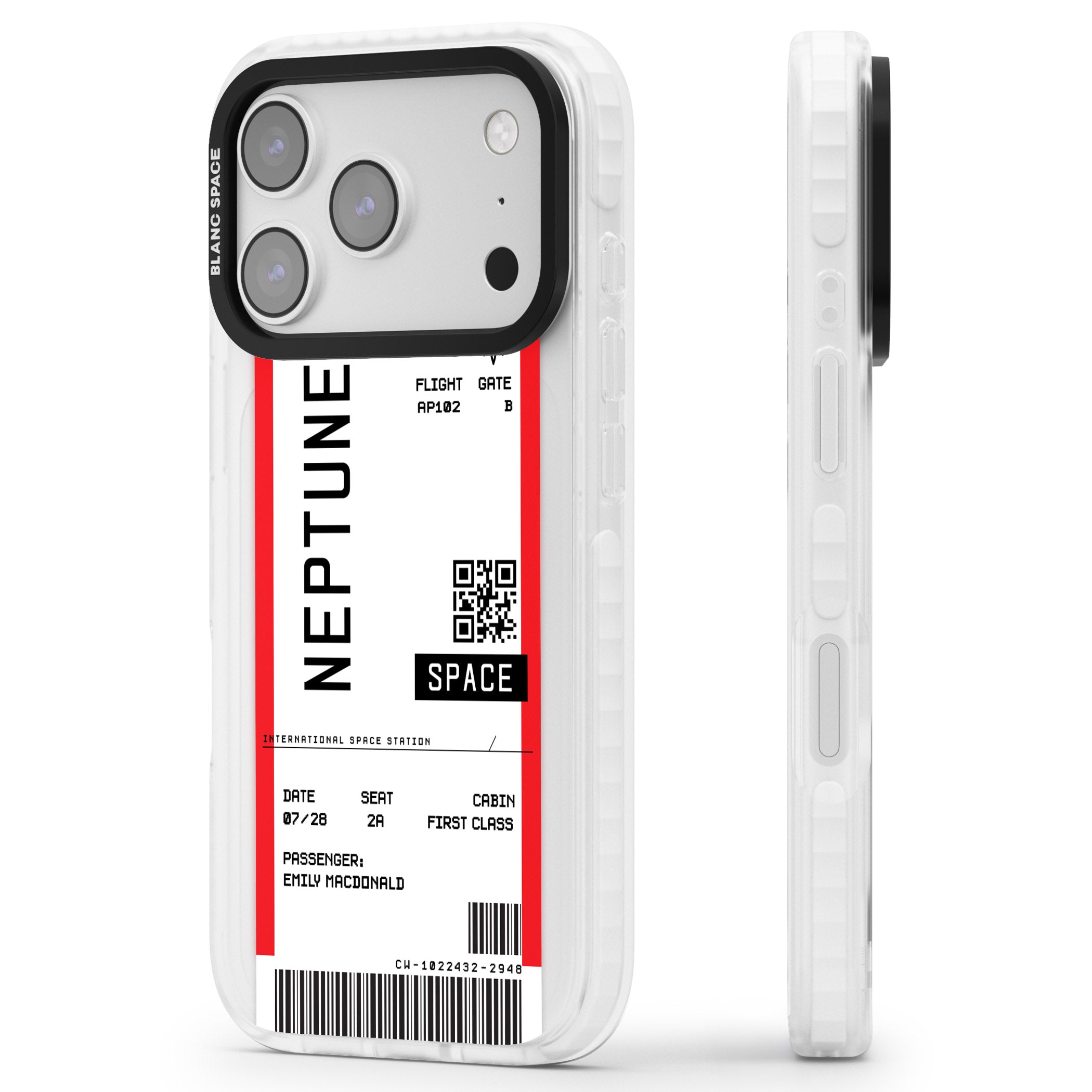 Personalised Neptune Travel Ticket iPhone 17 Pro Max Impact Pro Clear Phone Case Side Profile