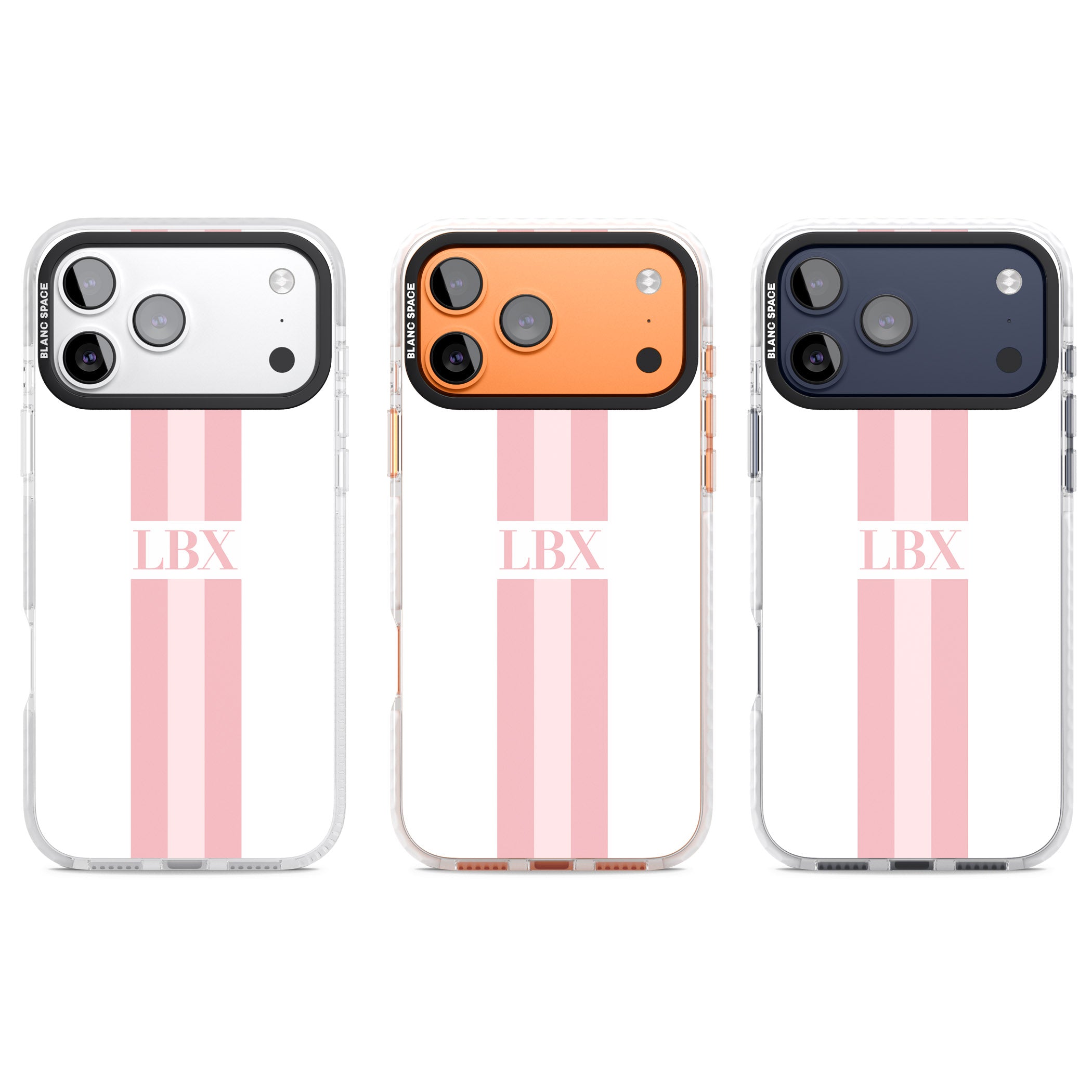 Personalised Minimal Pink Stripe iPhone 17 Pro Impact Pro Clear Phone Case APT Impact Protection