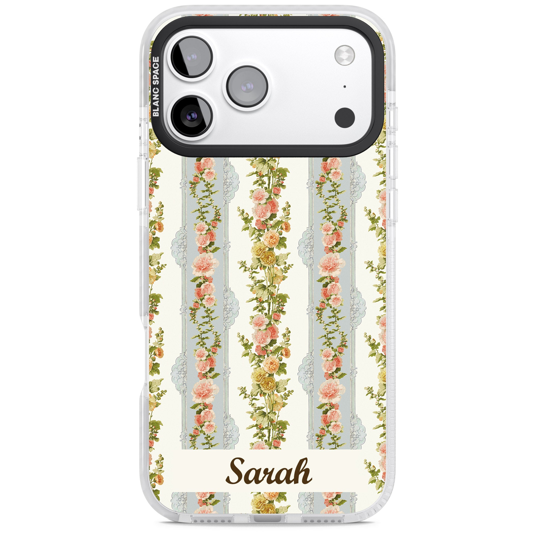 Personalised Vintage Floral Stripes iPhone 17 Pro Max Impact Pro Clear Phone Case