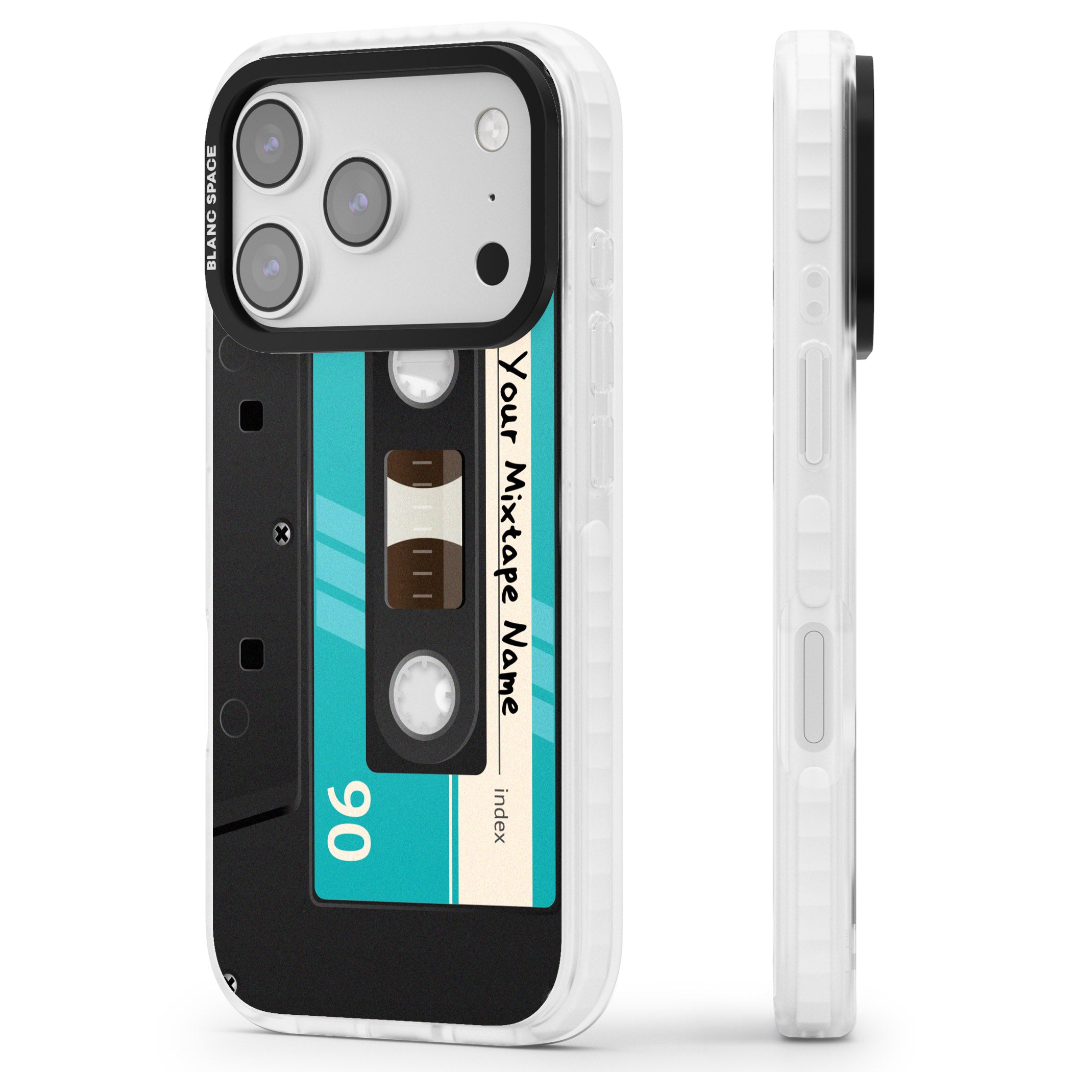 Personalised Retro Mixtape Dark iPhone 17 Pro Max Impact Pro Clear Phone Case Side Profile