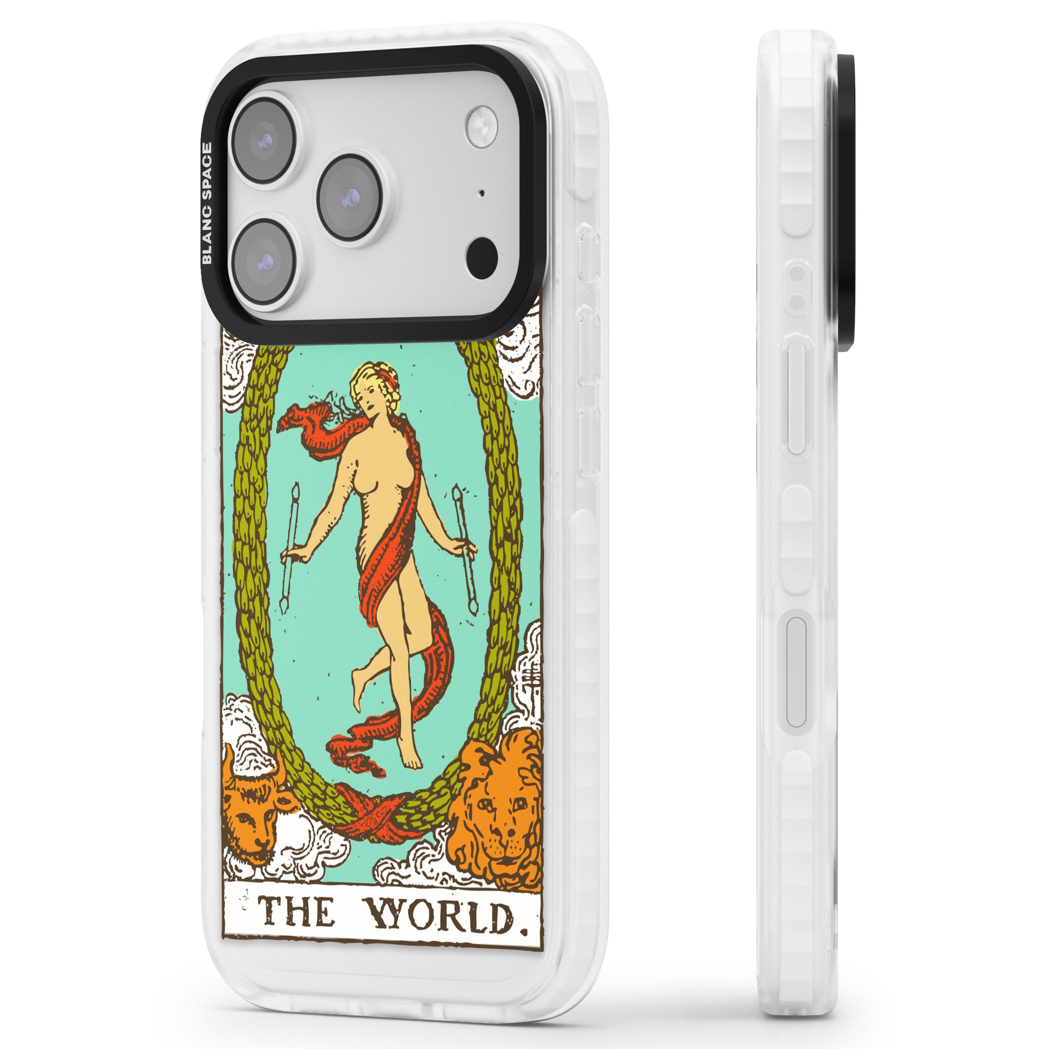Personalised The World Tarot Card (Color) iPhone 17 Pro Max Impact Pro Clear Phone Case Side Profile