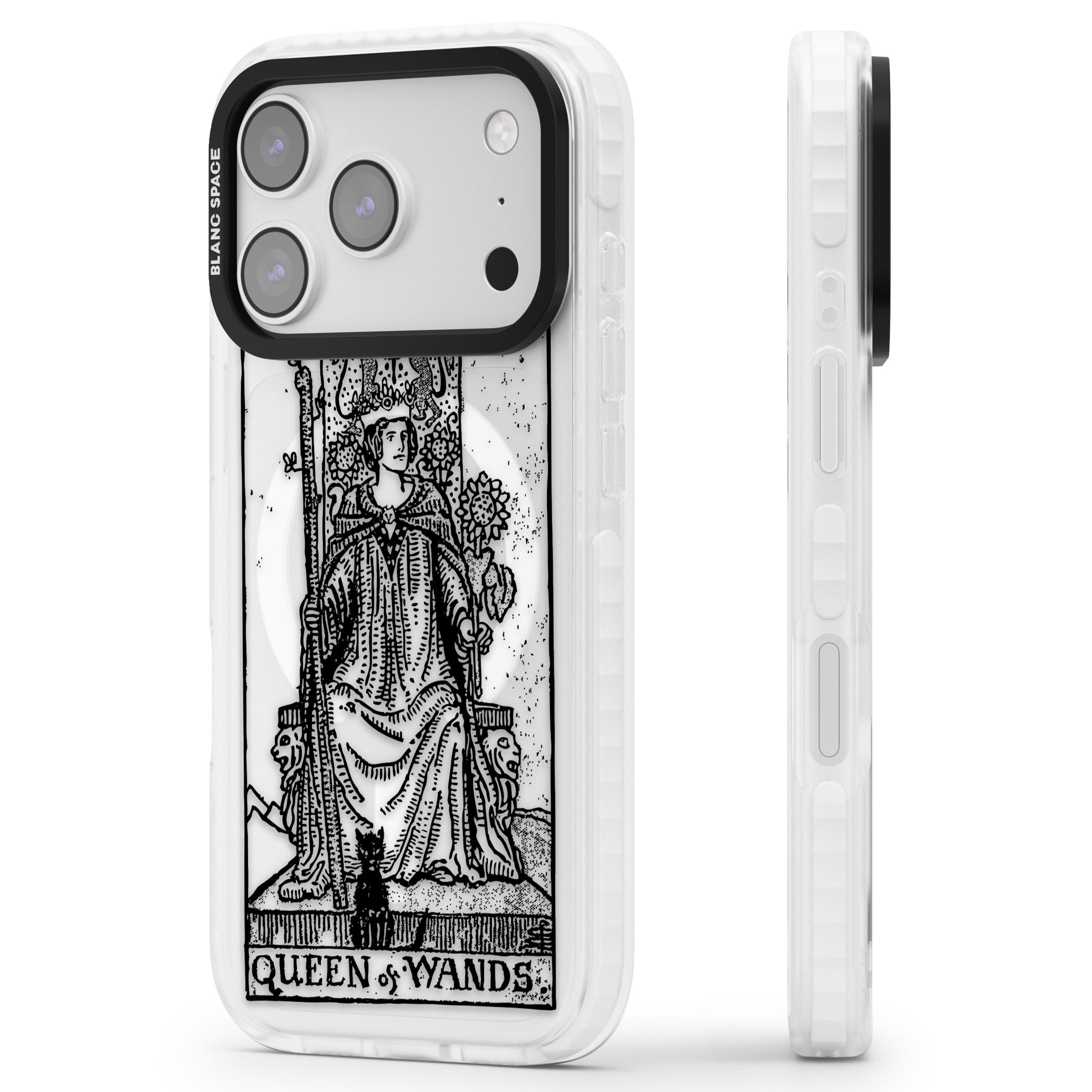 Personalised Queen Of Wands Tarot Card (Clear) iPhone 17 Pro Max Impact Pro Clear Phone Case Side Profile