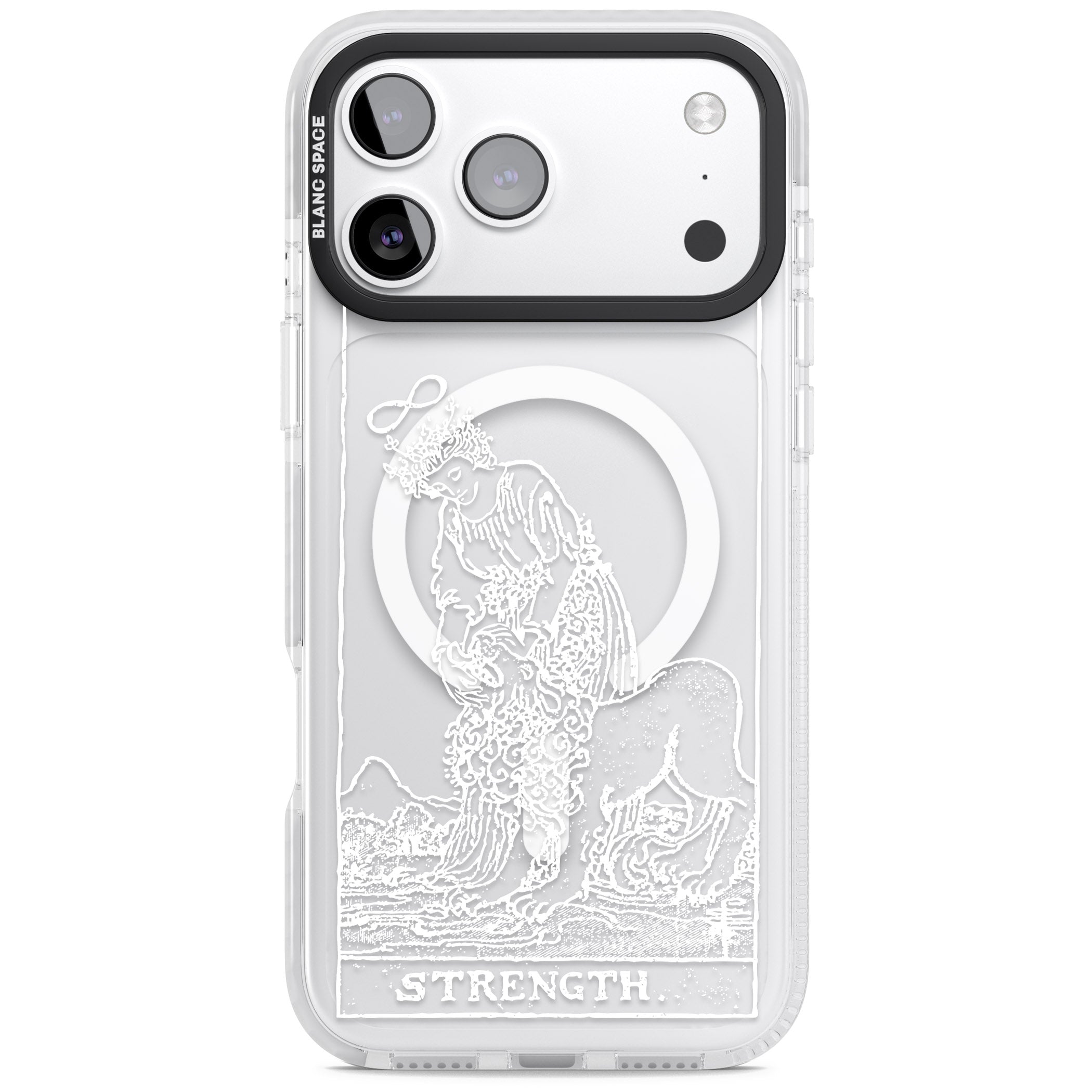 Personalised Strength Tarot Card (White) iPhone 17 Pro Max Impact Pro Clear Phone Case