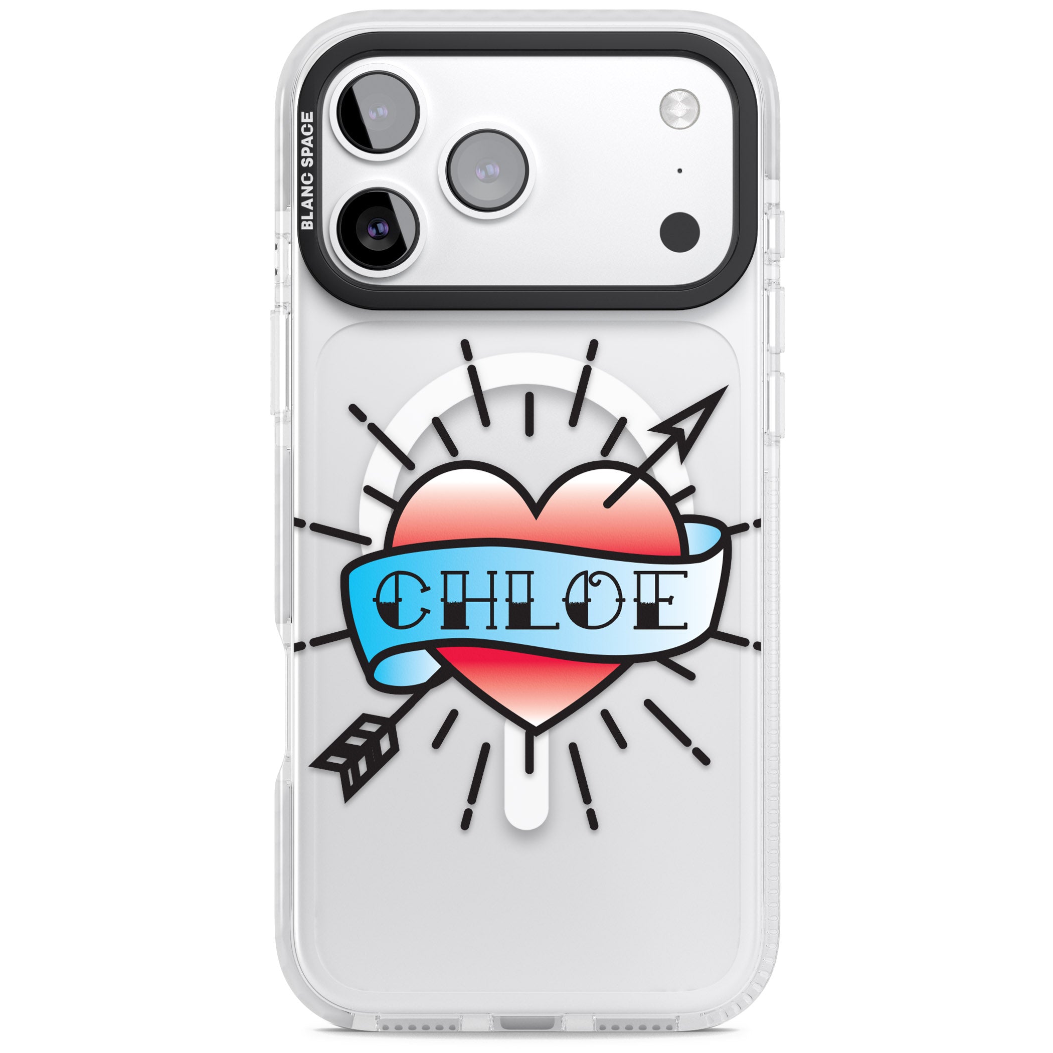 Personalised Heart Tattoo iPhone 17 Pro Max Impact Pro Clear Phone Case