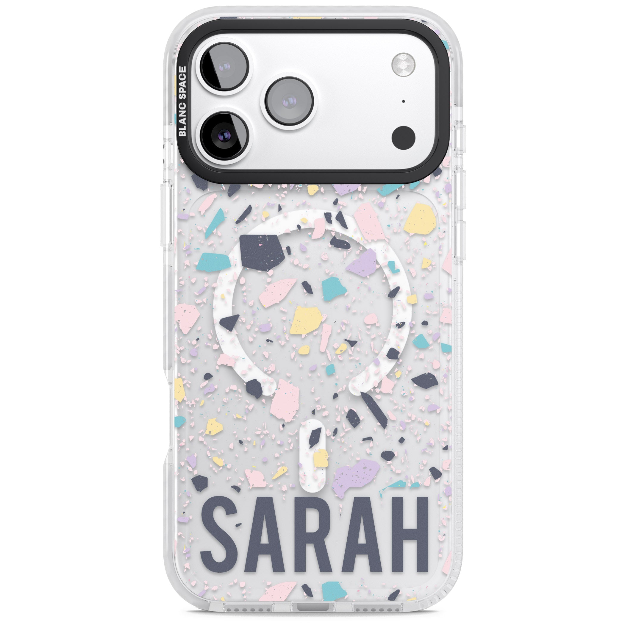 Personalised Pastel Terrazzo iPhone 17 Pro Max Impact Pro Clear Phone Case